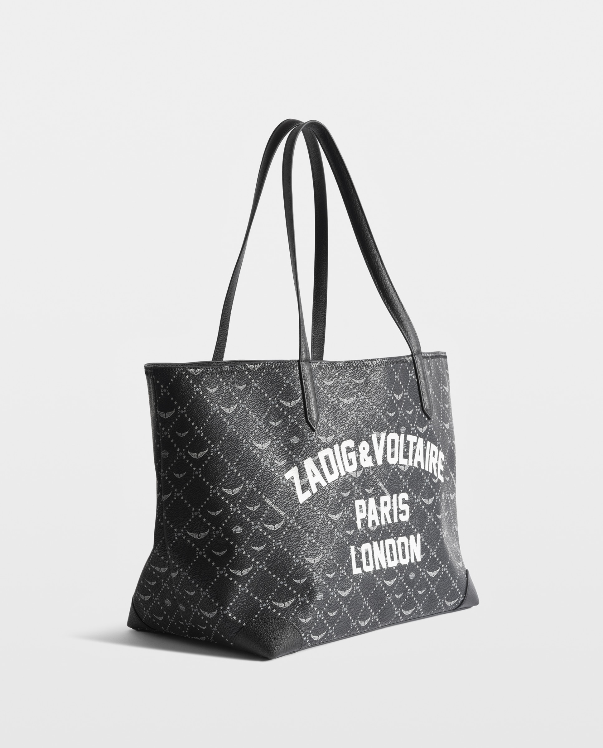 Bolso de hombro shopper grande de lona con monograma tagueado - Zadig & Voltaire - Negro Negro-4