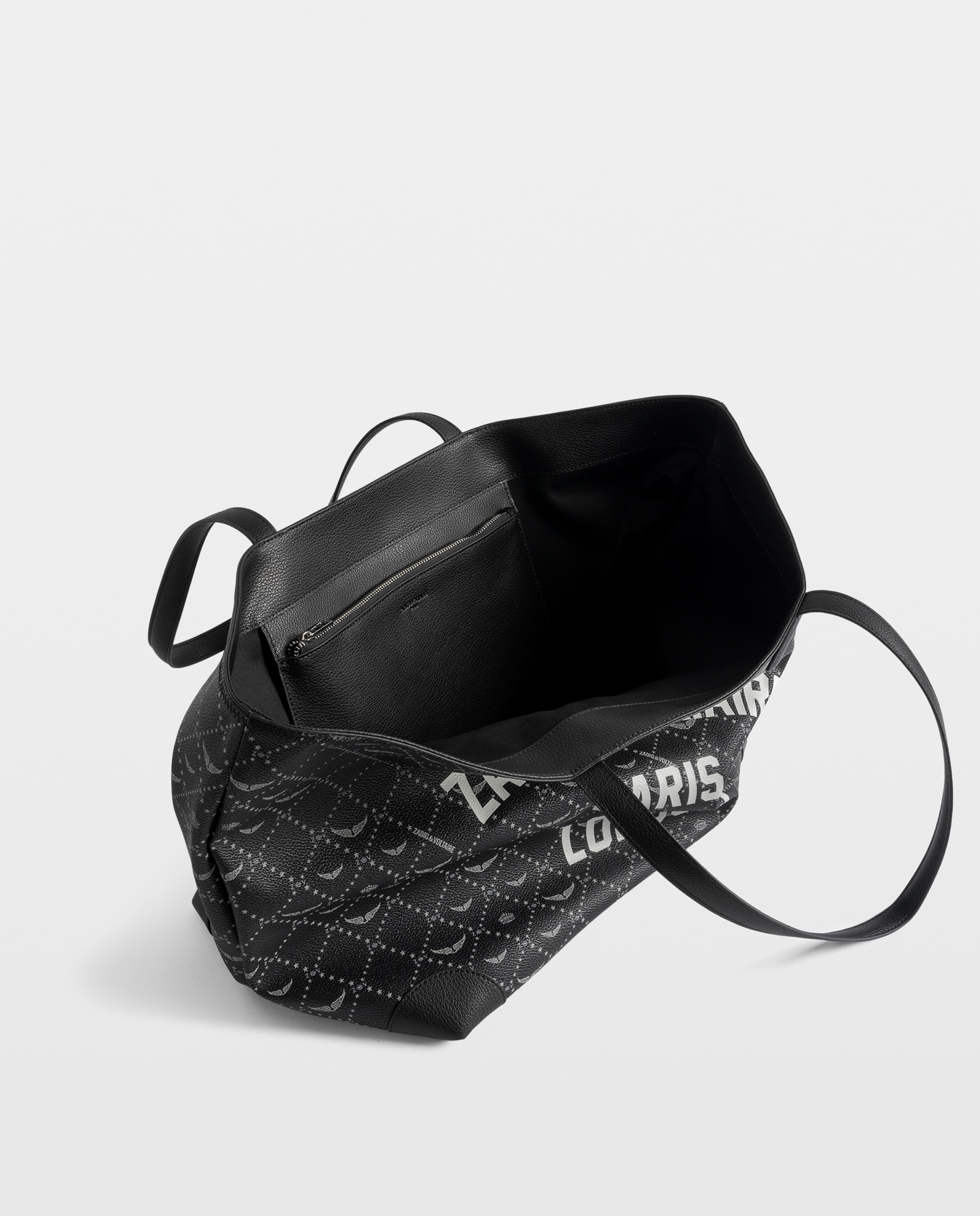 Bolso de hombro shopper grande de lona con monograma tagueado - Zadig & Voltaire - Negro Negro-5