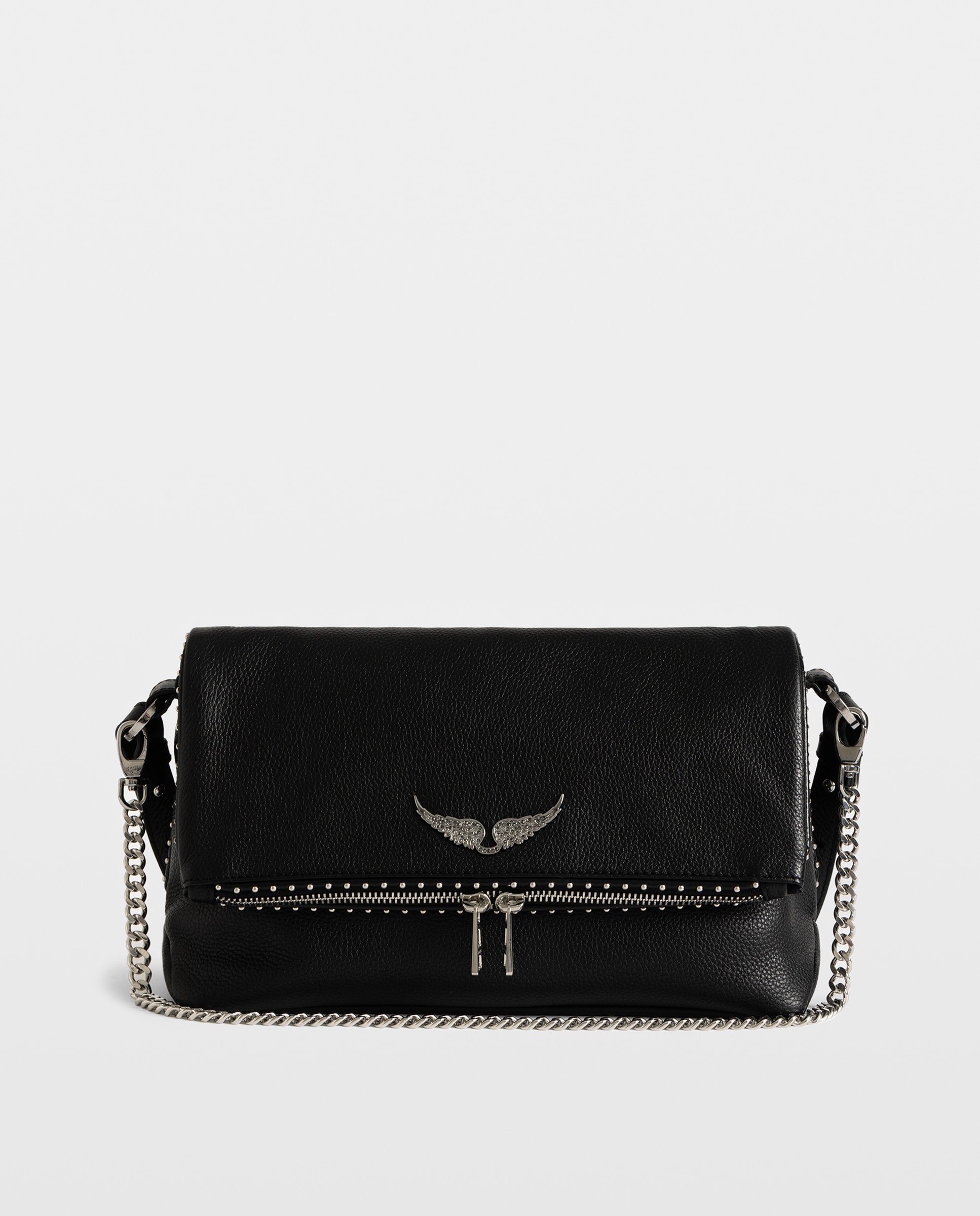 Bandolera de mujer de piel granulada con alas emblemáticas y tachuelas - Zadig & Voltaire - Negro Negro-1