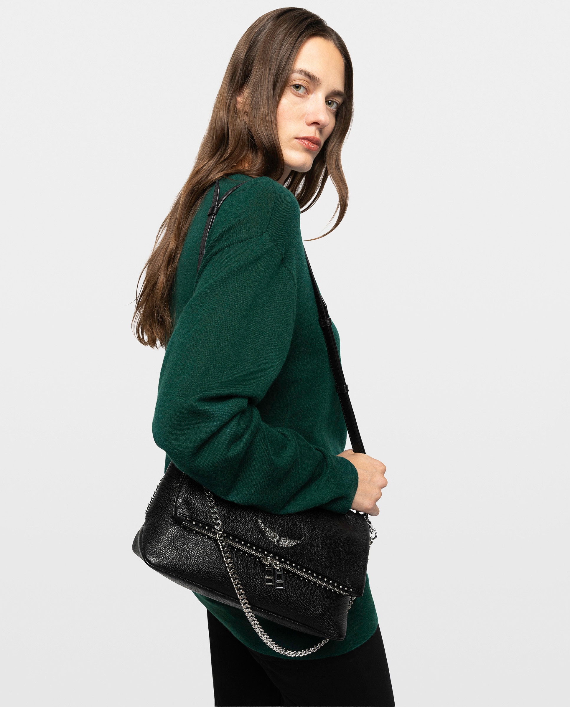 Bandolera de mujer de piel granulada con alas emblemáticas y tachuelas - Zadig & Voltaire - Negro Negro-2