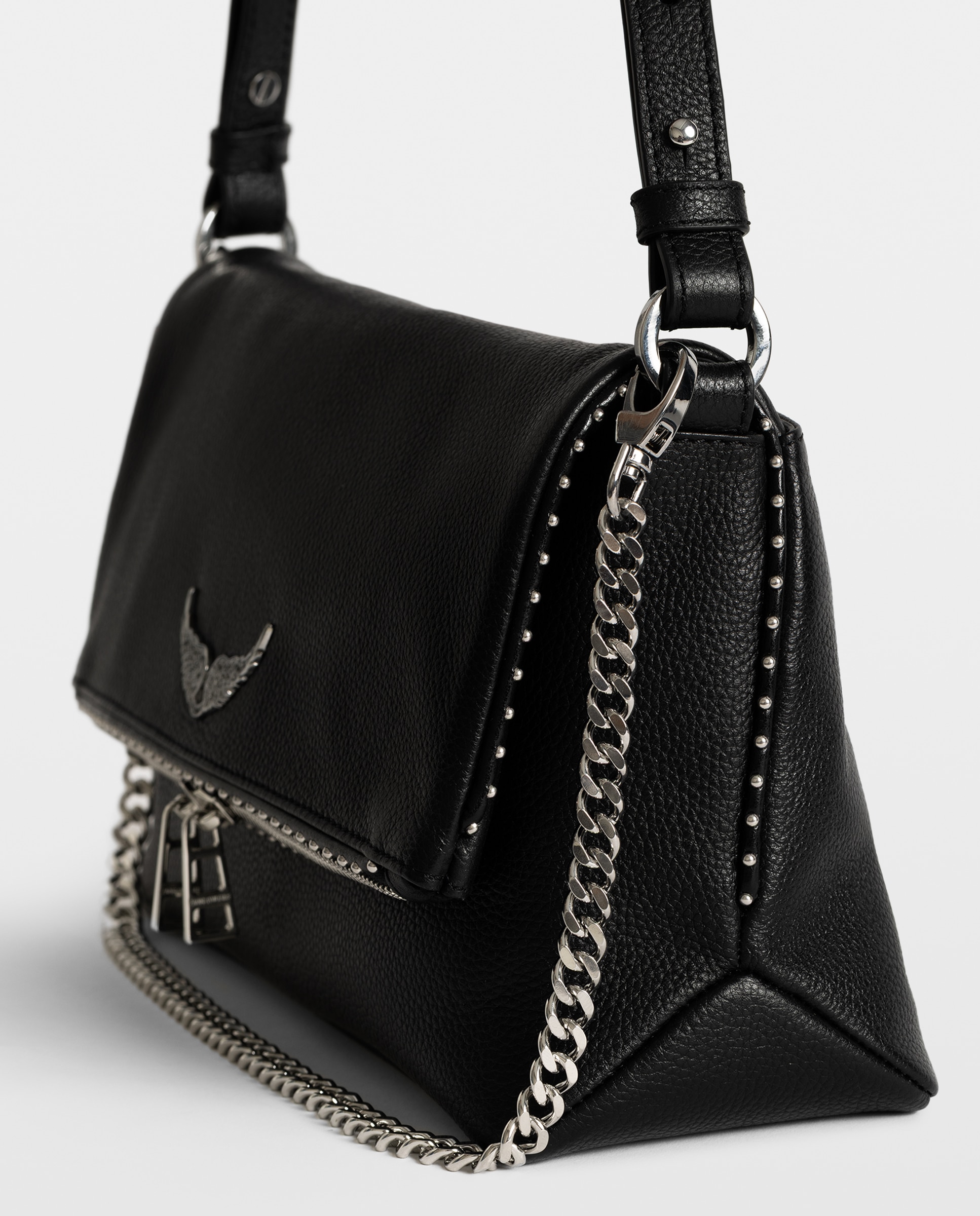 Bandolera de mujer de piel granulada con alas emblemáticas y tachuelas - Zadig & Voltaire - Negro Negro-3