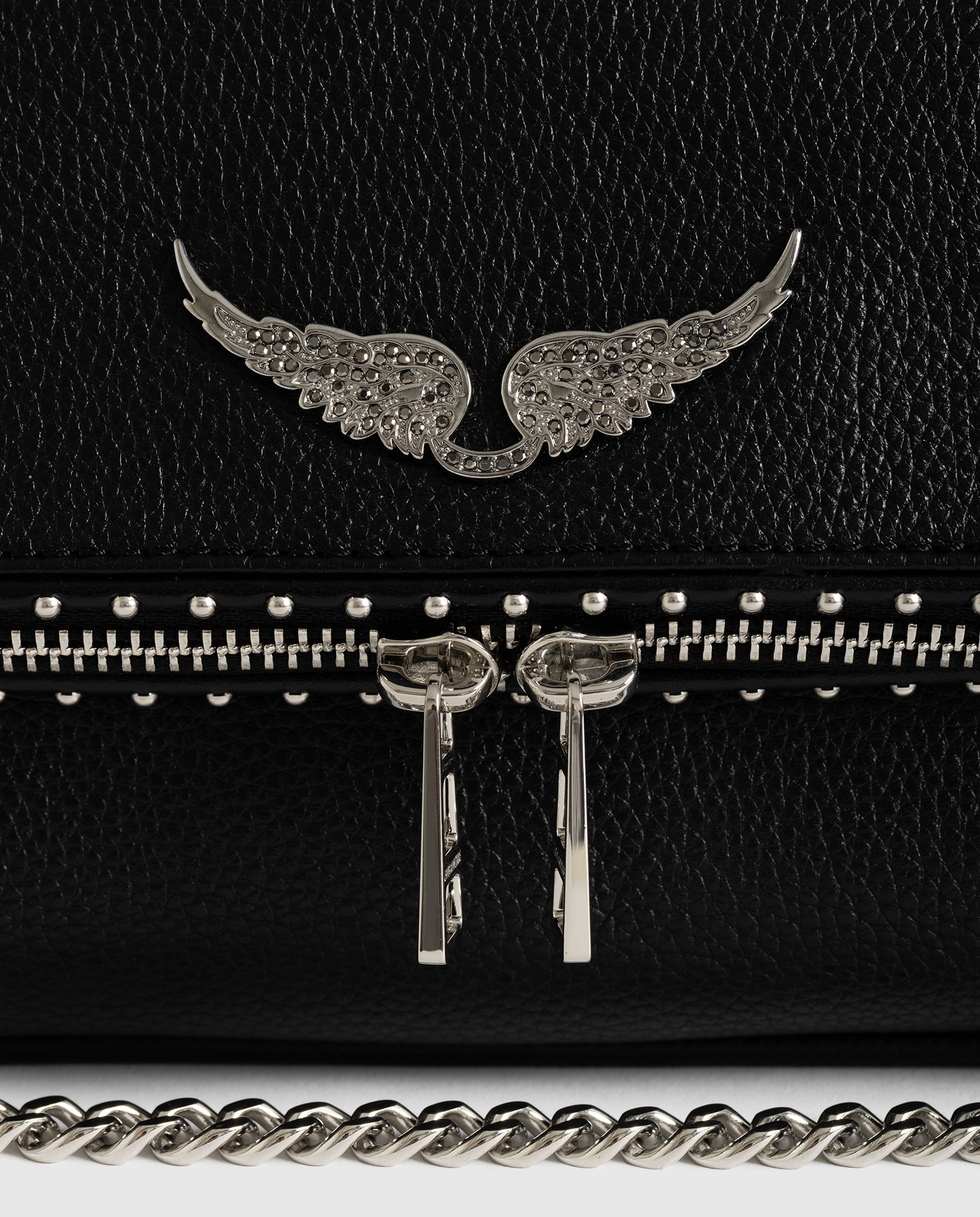 Bandolera de mujer de piel granulada con alas emblemáticas y tachuelas - Zadig & Voltaire - Negro Negro-6