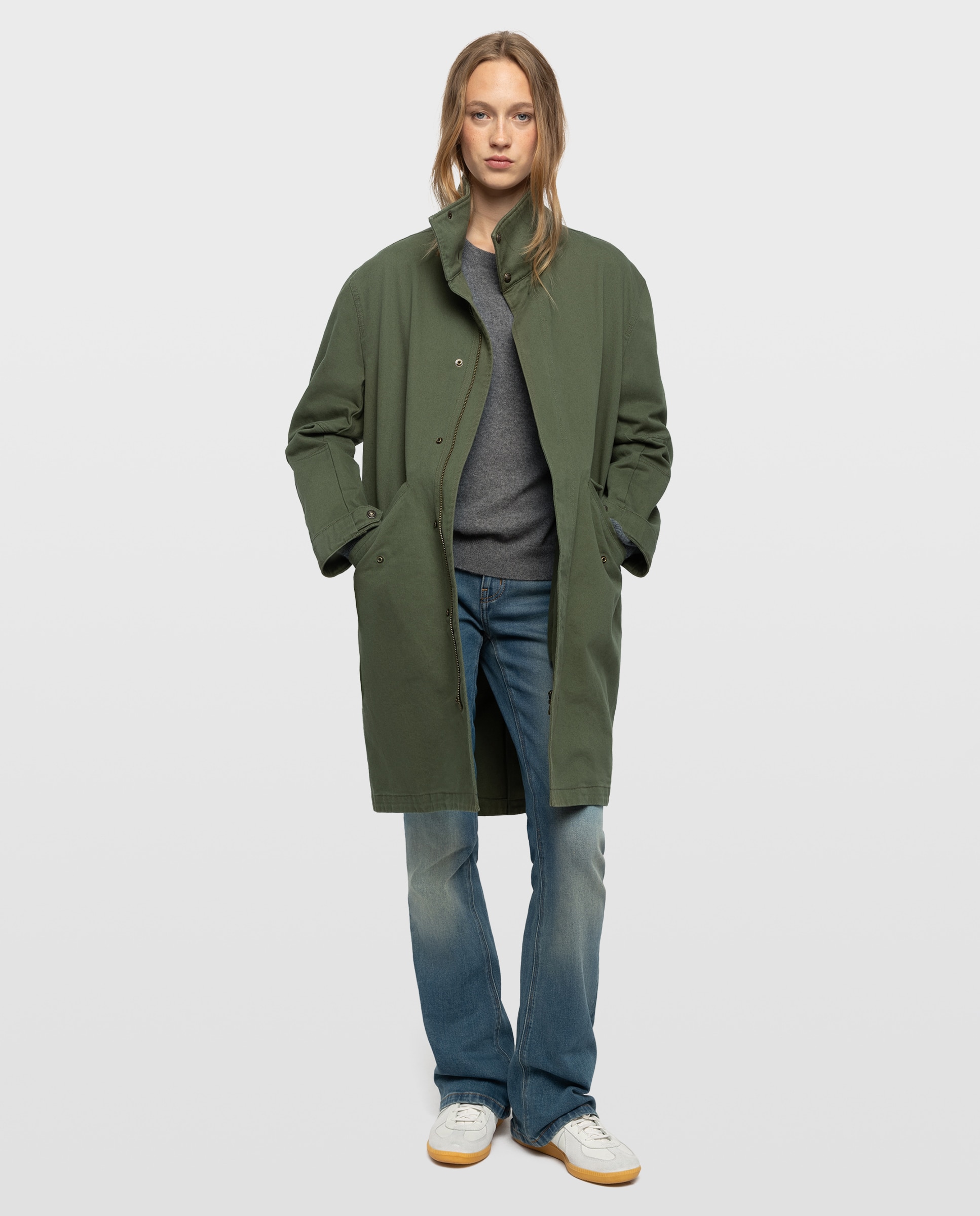 Parka de mujer semilarga de algodón con forro de pelo sintético - Zadig & Voltaire - Verde militar Verde militar-1