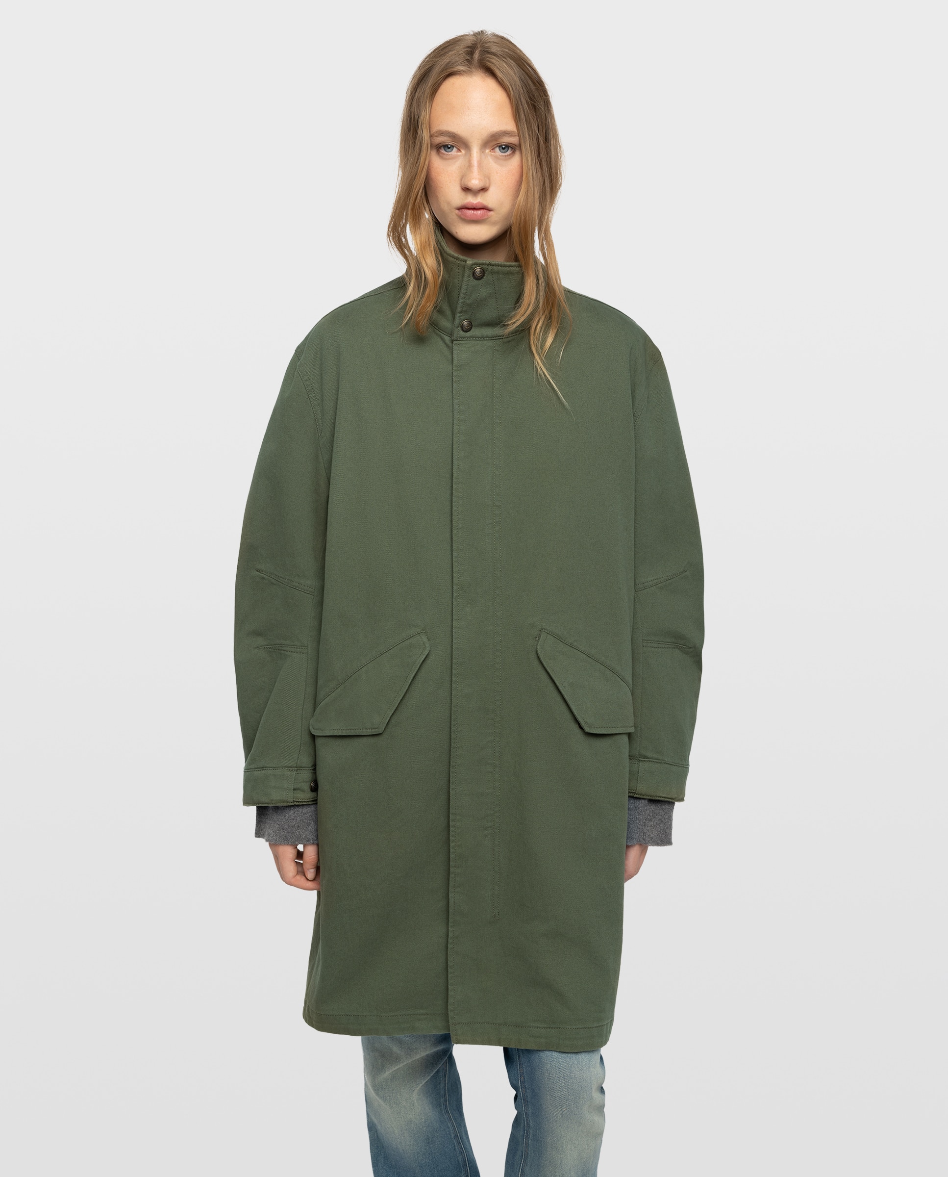 Parka de mujer semilarga de algodón con forro de pelo sintético - Zadig & Voltaire - Verde militar Verde militar-4