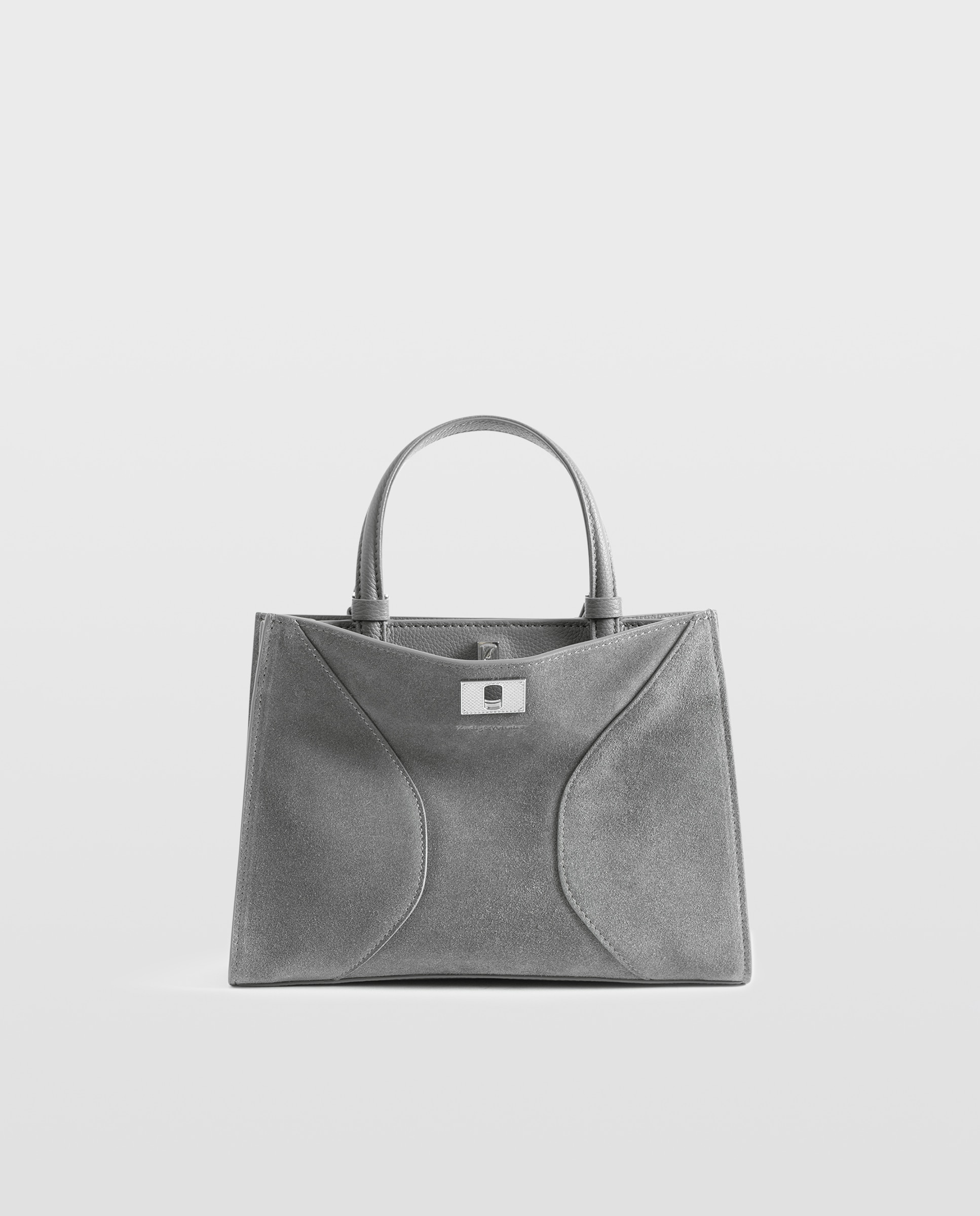 Imagen 0 de Bolso de mano mini de ante con cierre y correa ajustable Gris