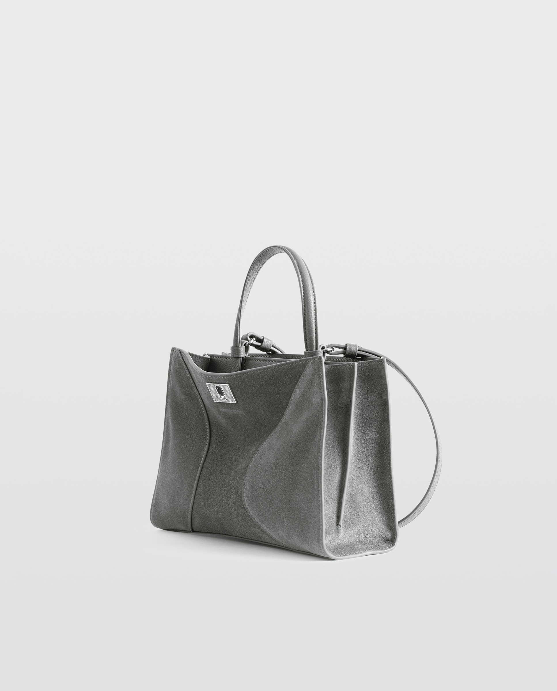 Bolso de mano mini de ante con cierre y correa ajustable - Zadig & Voltaire - Gris Gris-5