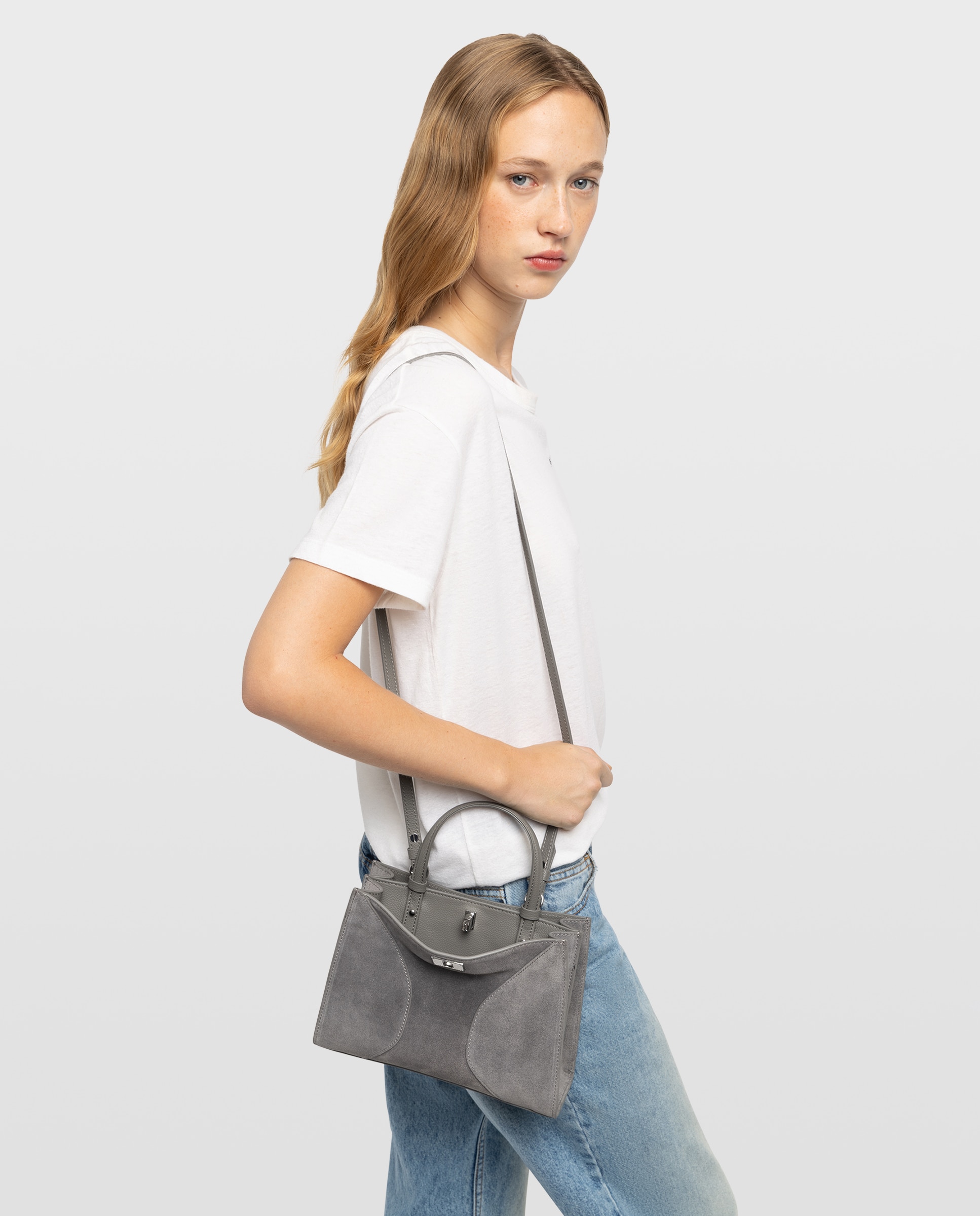 Bolso de mano mini de ante con cierre y correa ajustable - Zadig & Voltaire - Gris Gris-2