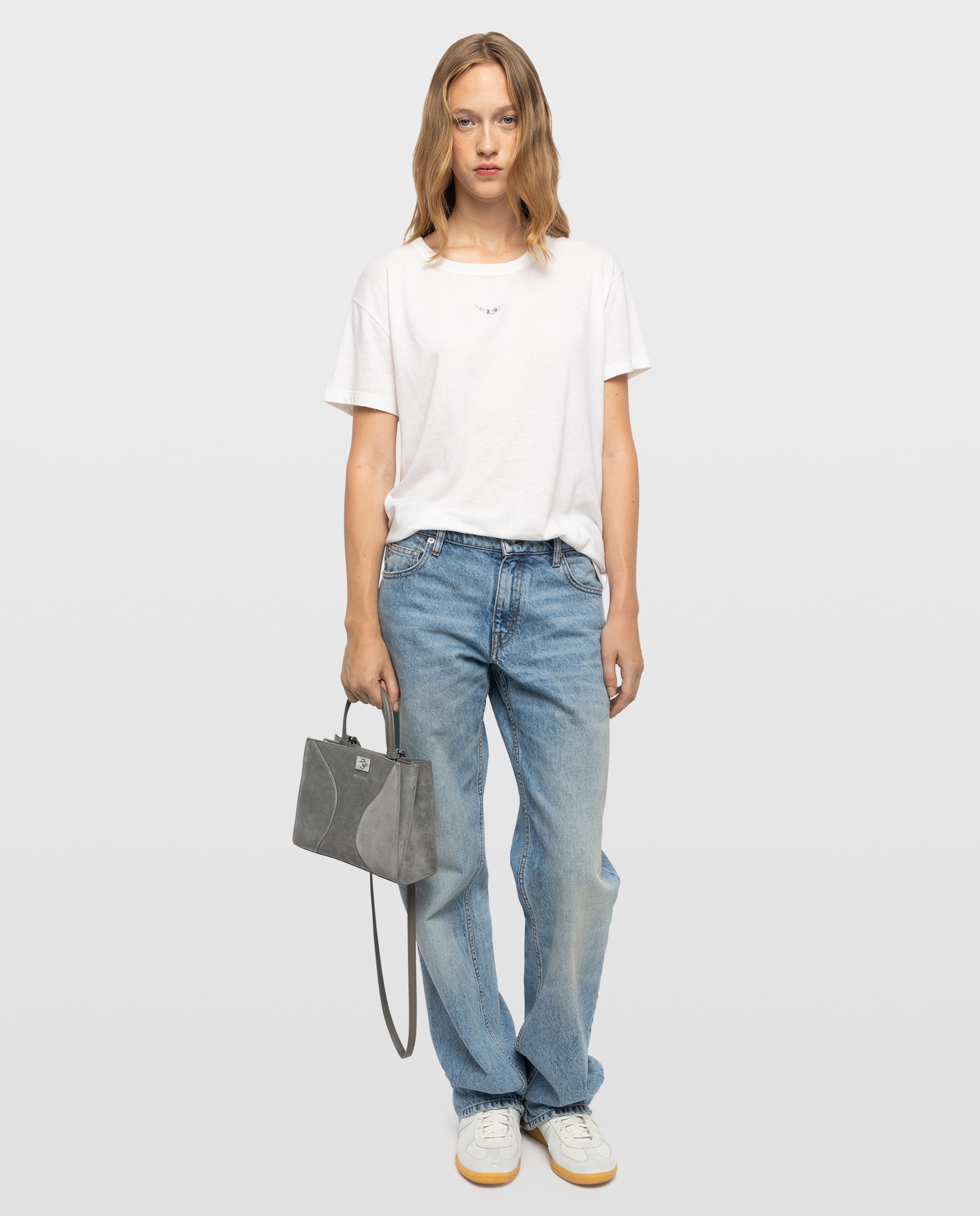 Bolso de mano mini de ante con cierre y correa ajustable - Zadig & Voltaire - Gris Gris-3