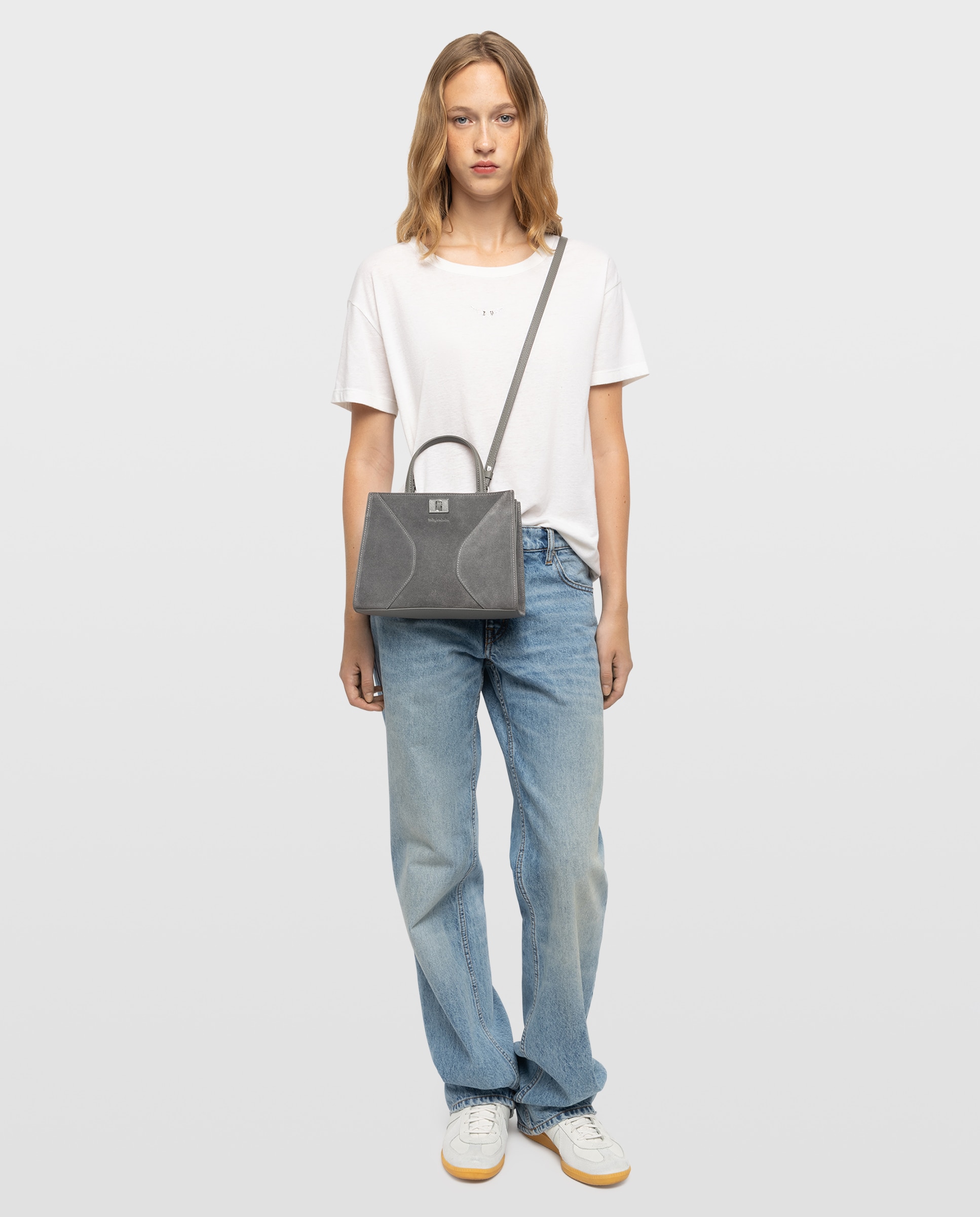 Bolso de mano mini de ante con cierre y correa ajustable - Zadig & Voltaire - Gris Gris-4