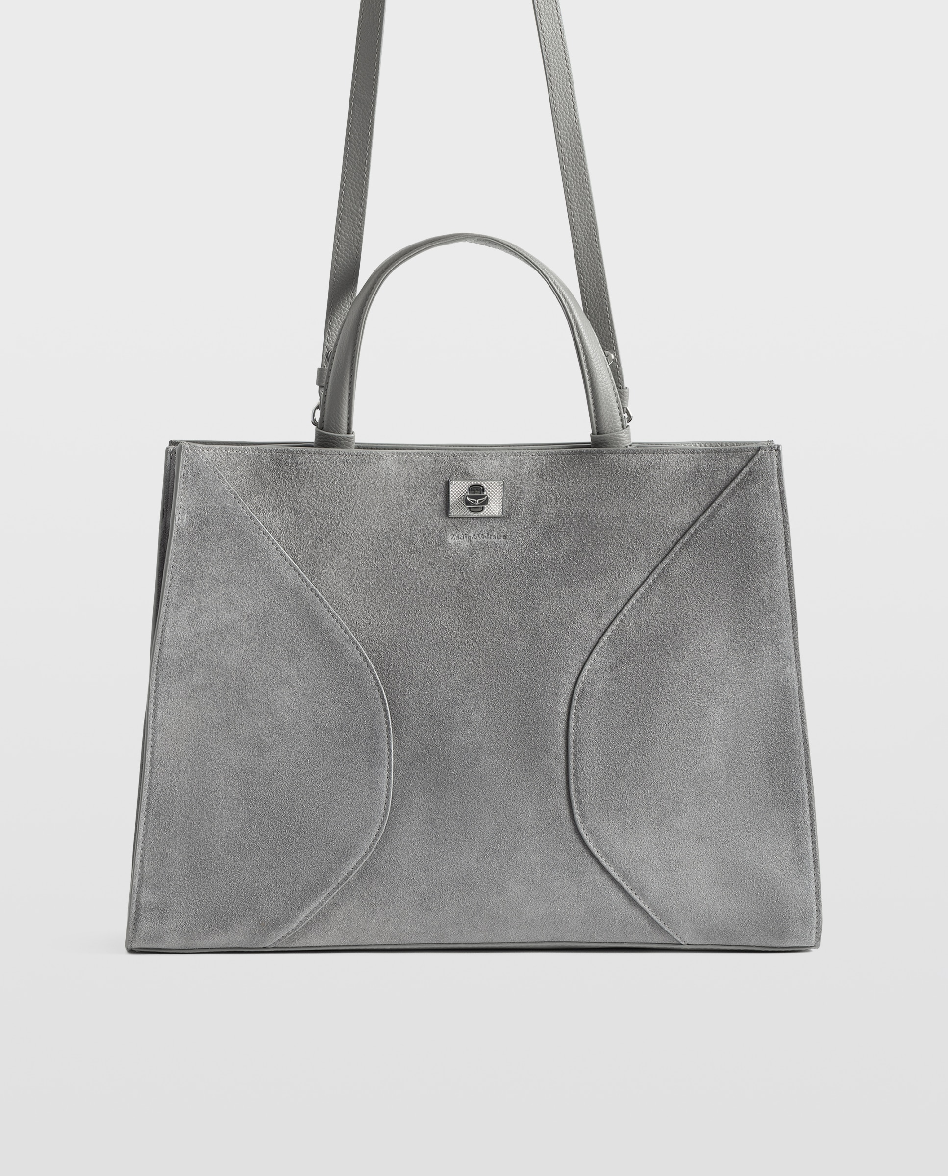 Imagen 0 de Bolso de mano de ante con cierre distintivo y multiposición Gris