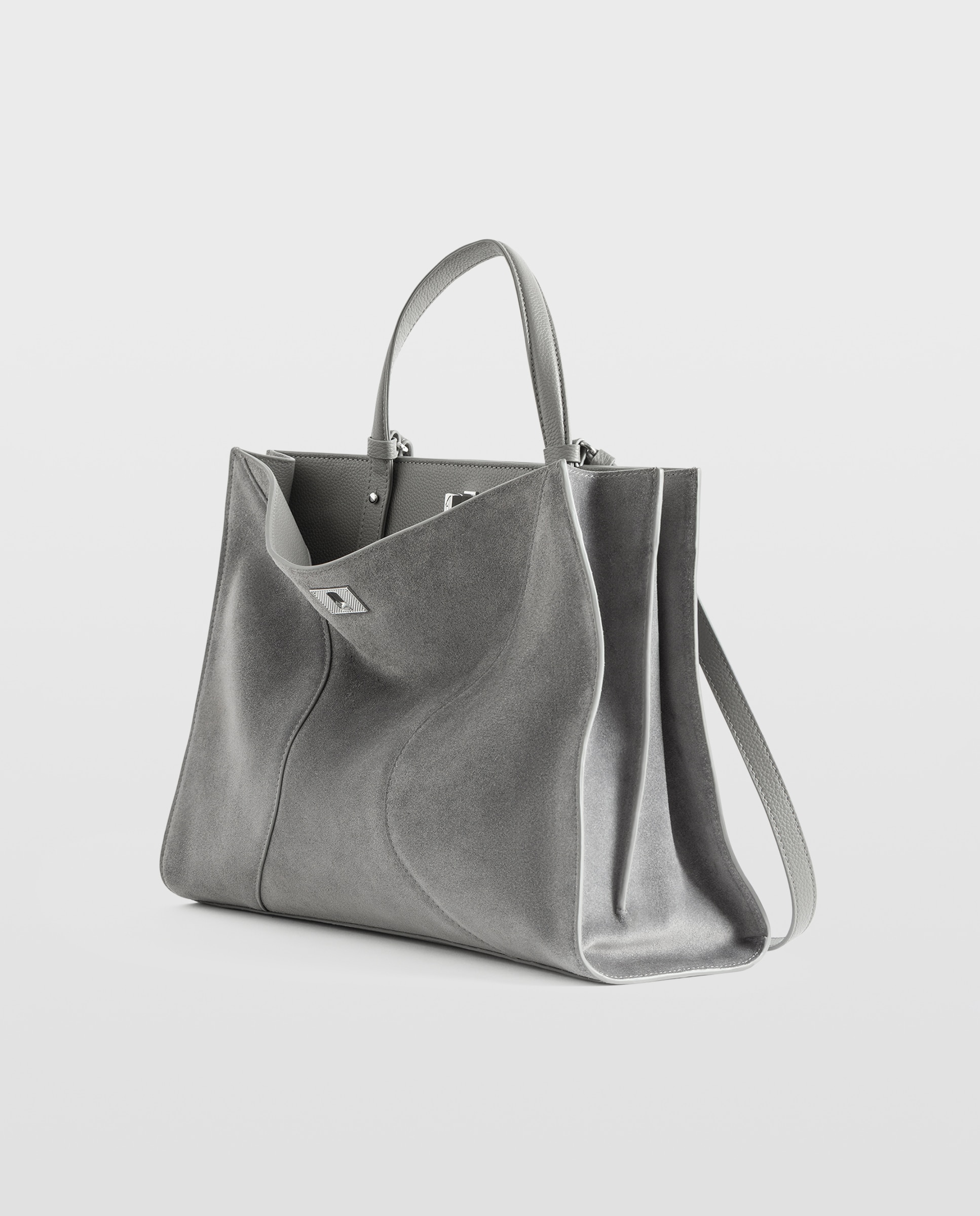 Bolso de mano de ante con cierre distintivo y multiposición - Zadig & Voltaire - Gris Gris-2