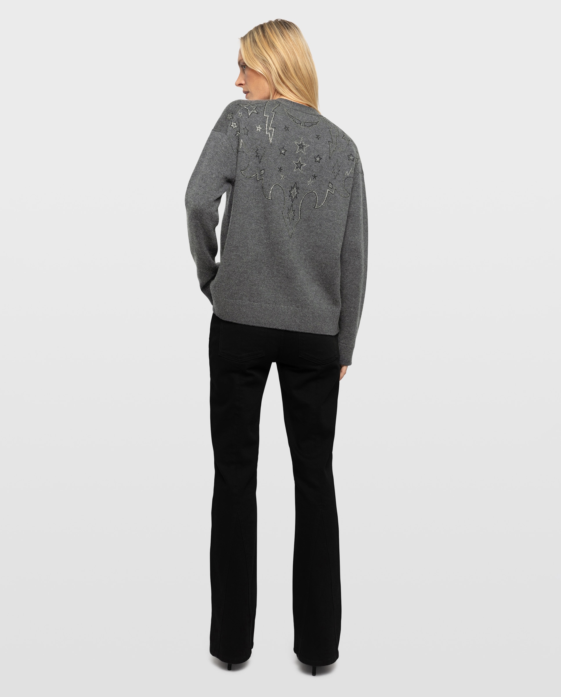 Cárdigan de mujer 100% cachemira de manga larga con strass - Zadig & Voltaire - Gris oscuro Gris oscuro-2