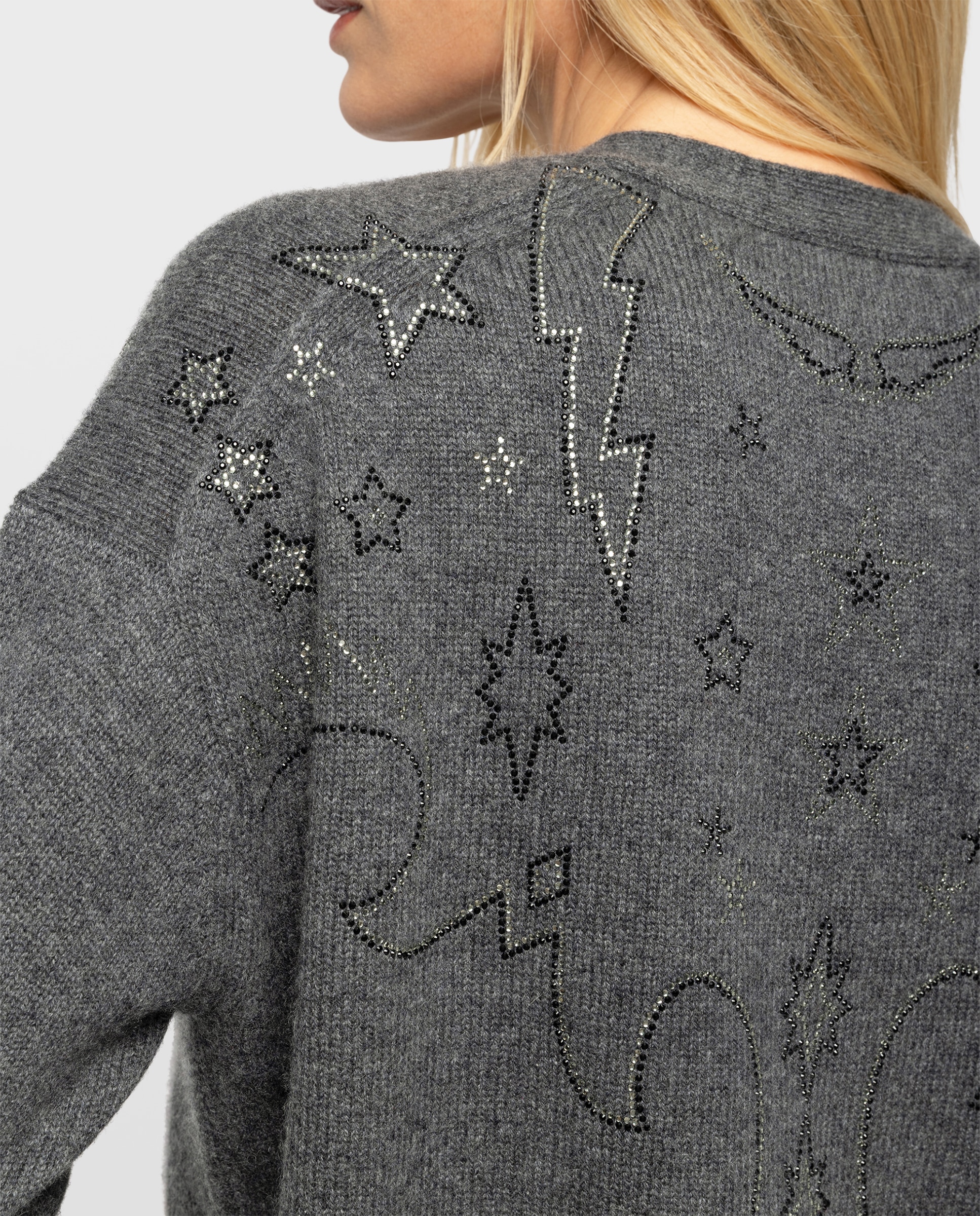 Cárdigan de mujer 100% cachemira de manga larga con strass - Zadig & Voltaire - Gris oscuro Gris oscuro-4