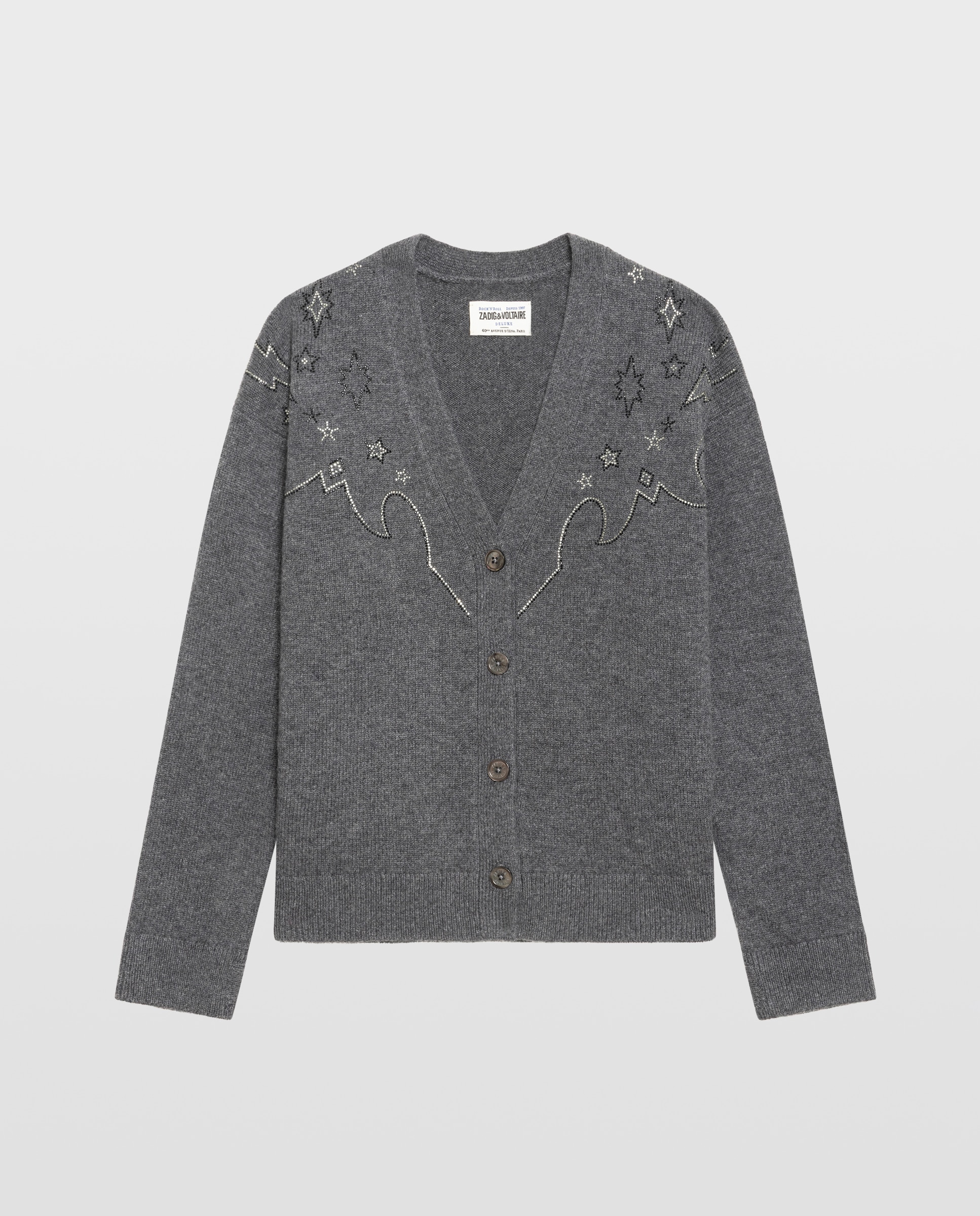 Cárdigan de mujer 100% cachemira de manga larga con strass - Zadig & Voltaire - Gris oscuro Gris oscuro-5