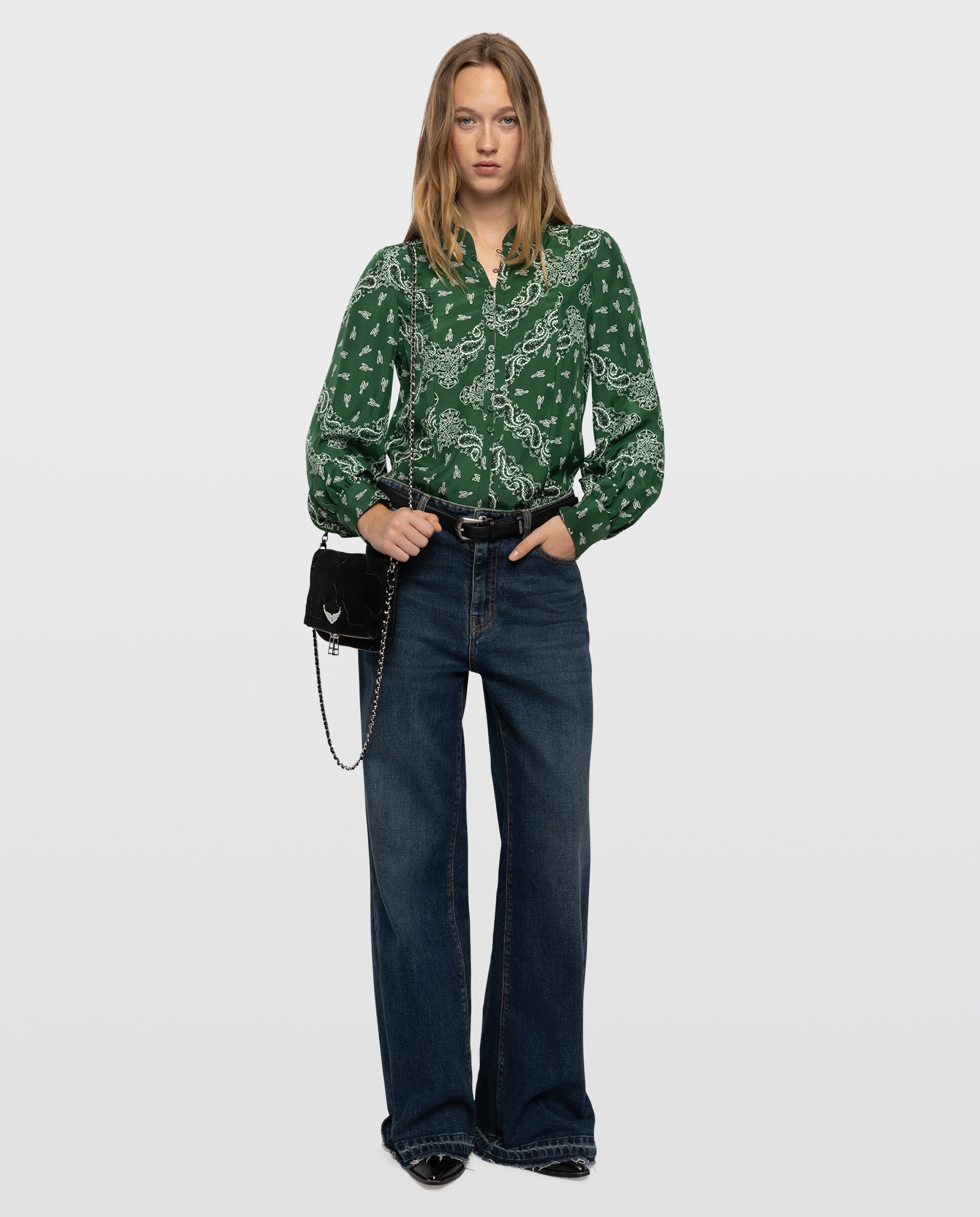 Camisa de mujer estampada 100% seda de manga larga - Zadig & Voltaire - Verde Verde-3