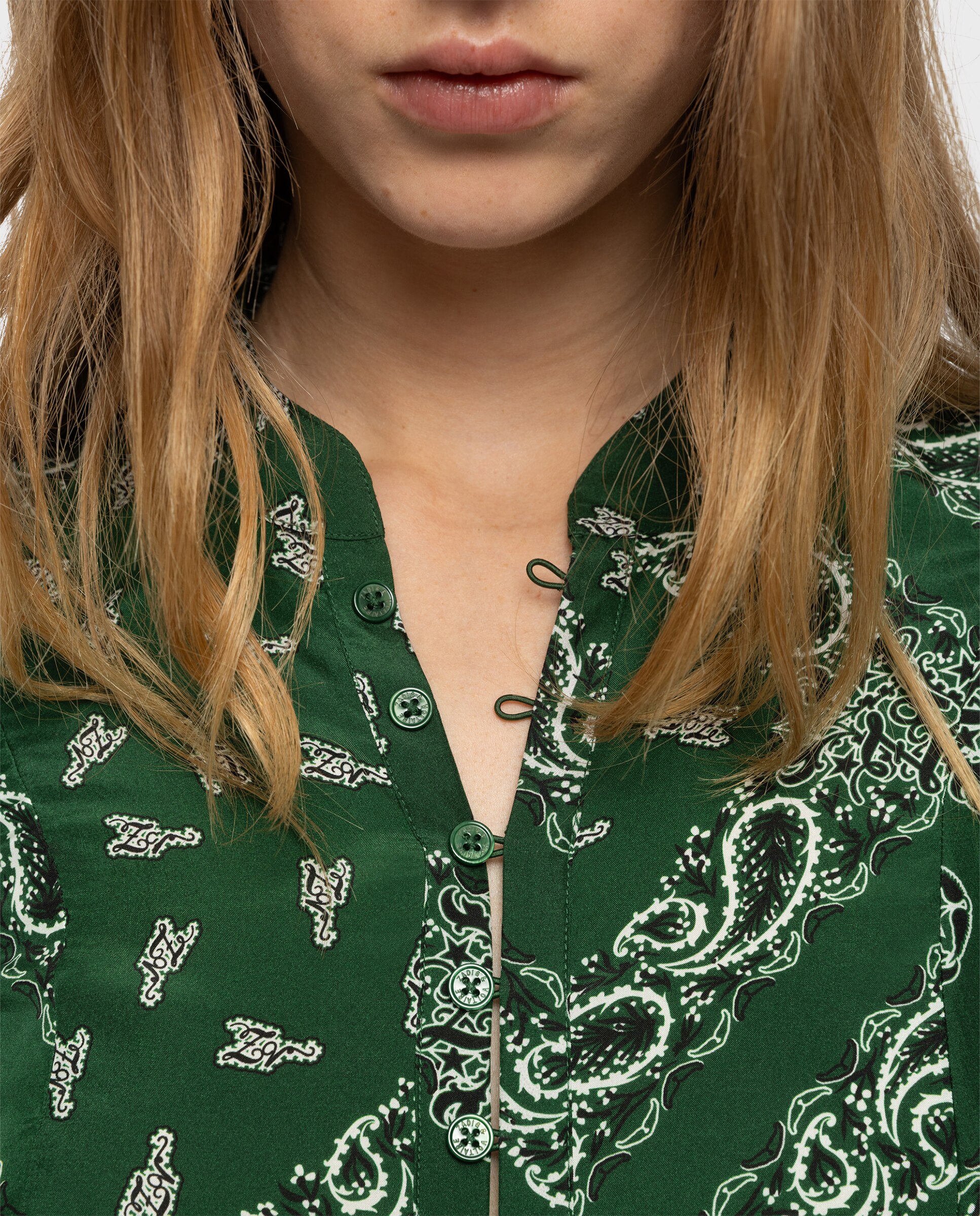 Camisa de mujer estampada 100% seda de manga larga - Zadig & Voltaire - Verde Verde-4