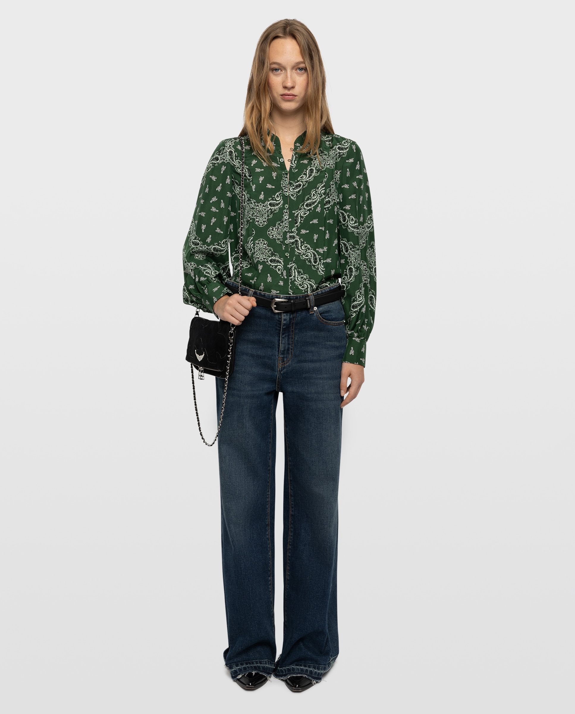 Camisa de mujer estampada 100% seda de manga larga - Zadig & Voltaire - Verde Verde-5