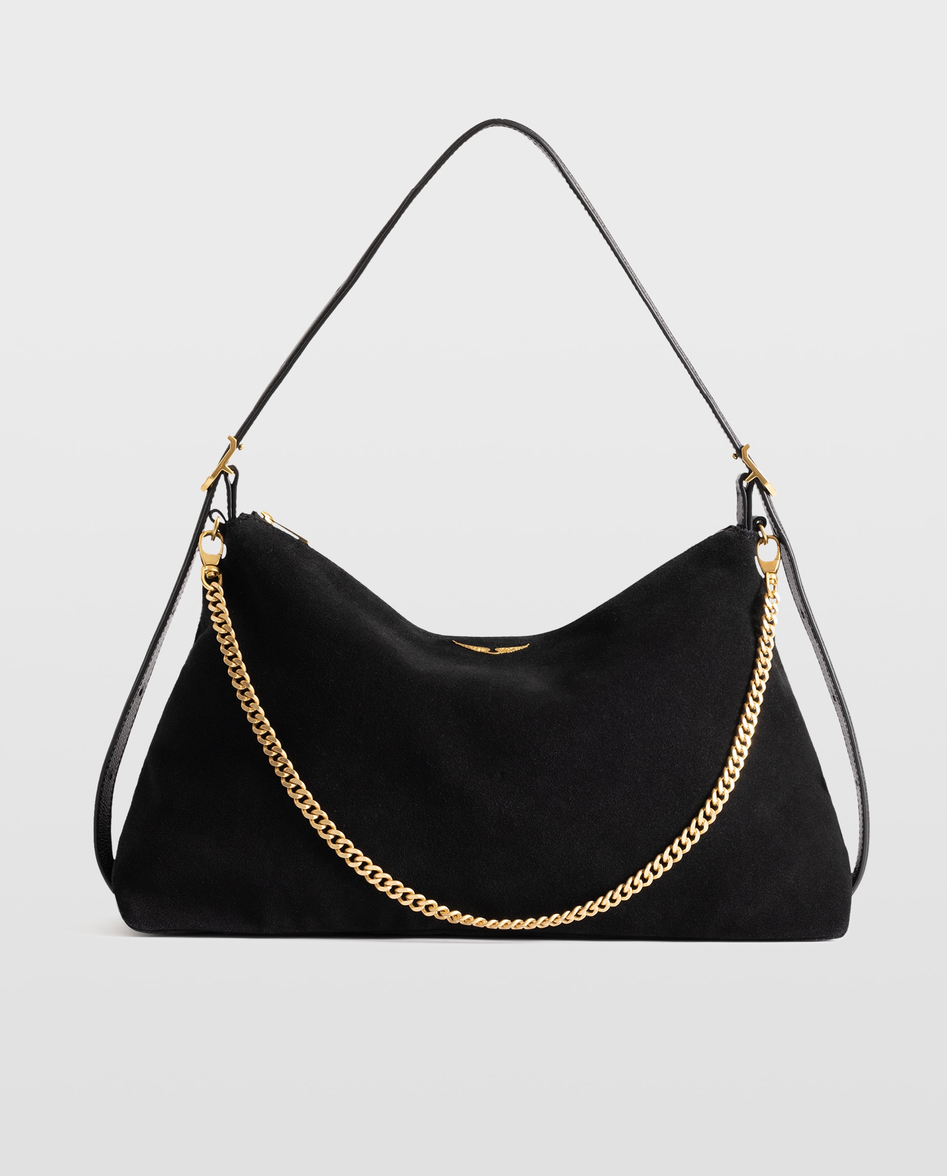 Bolso de hombro jim de ante flexible con cadena - Zadig & Voltaire - Negro / Natural Negro / Natural-1