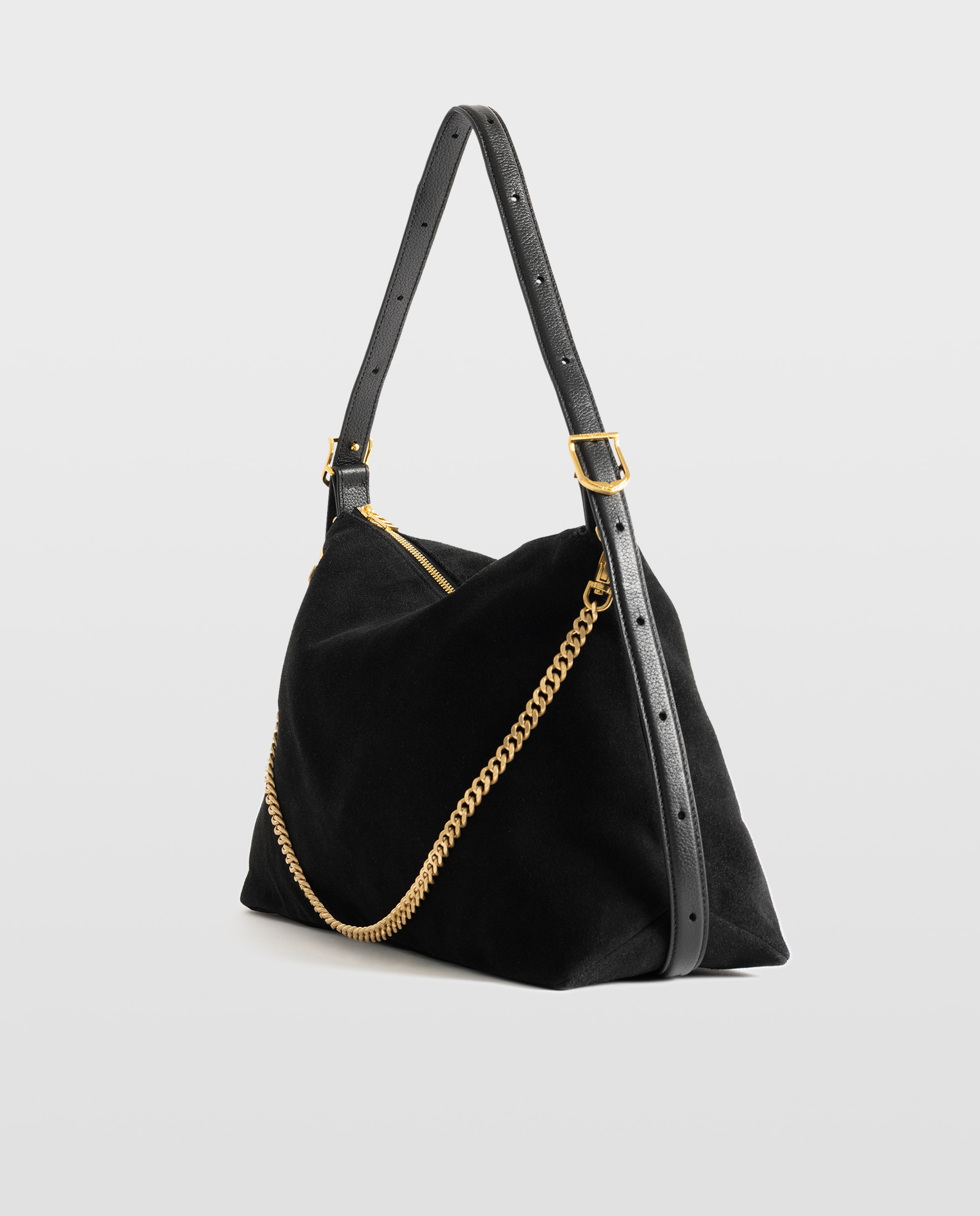 Bolso de hombro jim de ante flexible con cadena - Zadig & Voltaire - Negro / Natural Negro / Natural-4