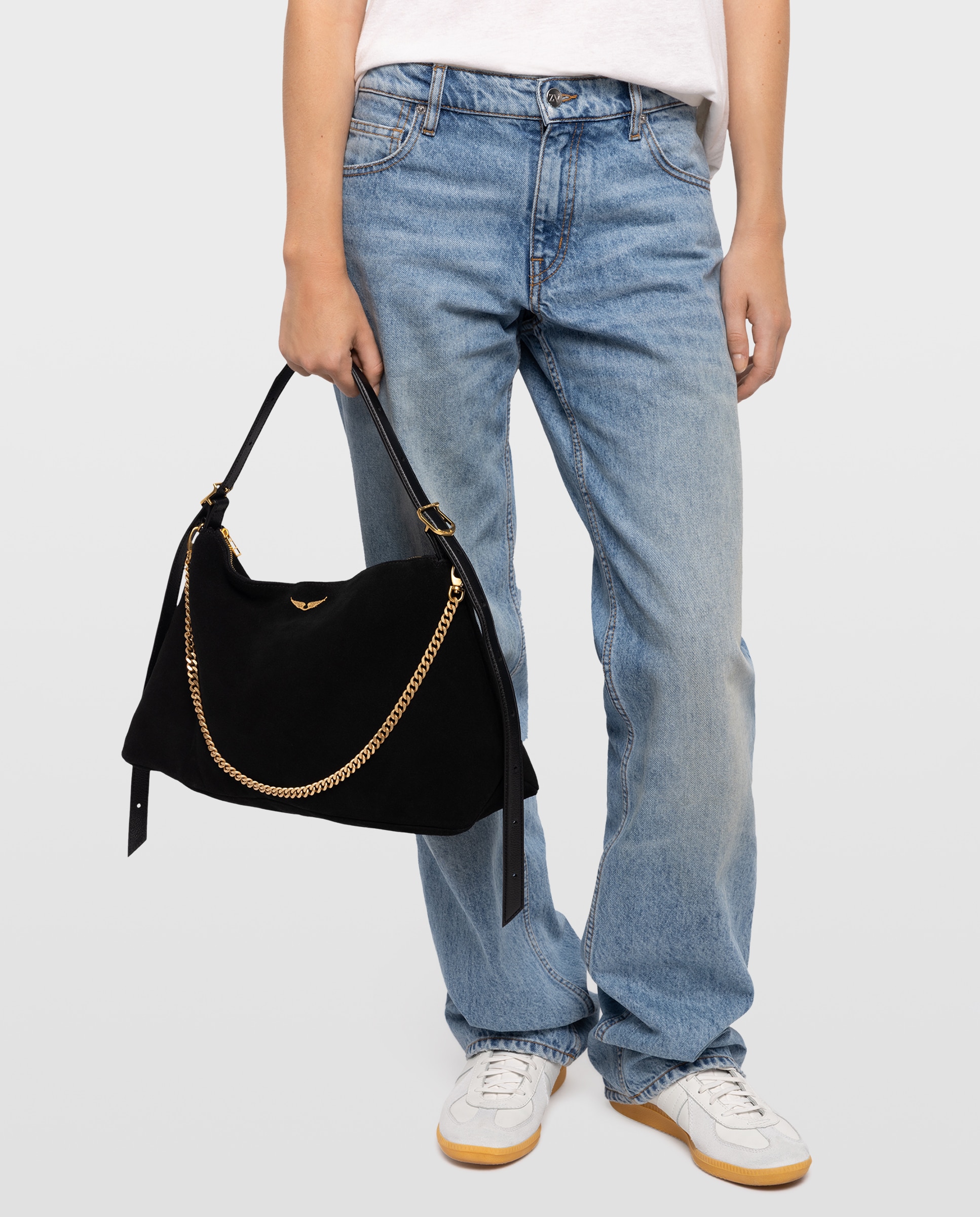Bolso de hombro jim de ante flexible con cadena - Zadig & Voltaire - Negro / Natural Negro / Natural-2