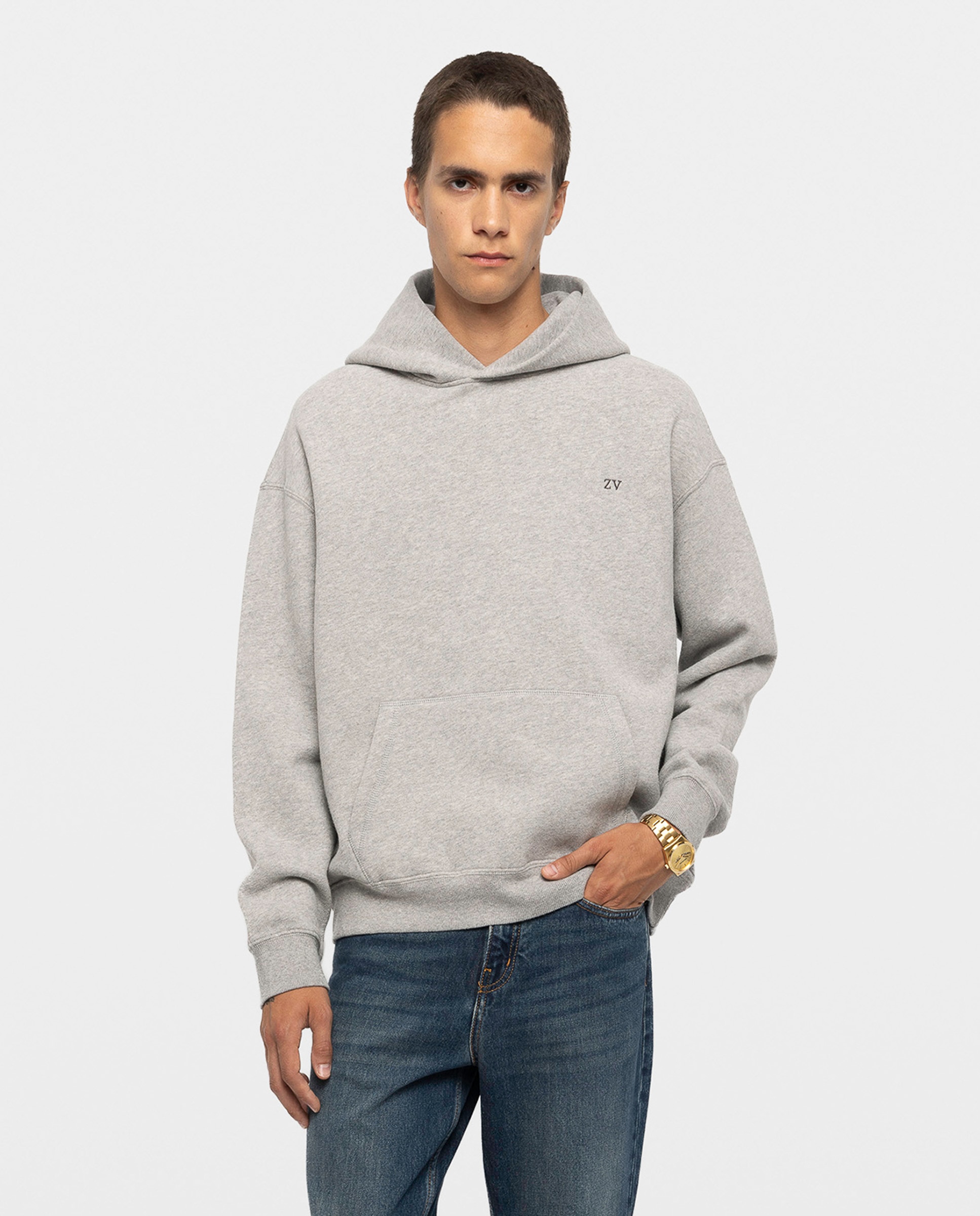 Imagen 0 de Sudadera con capucha de hombre con mangas largas de algodón Gris