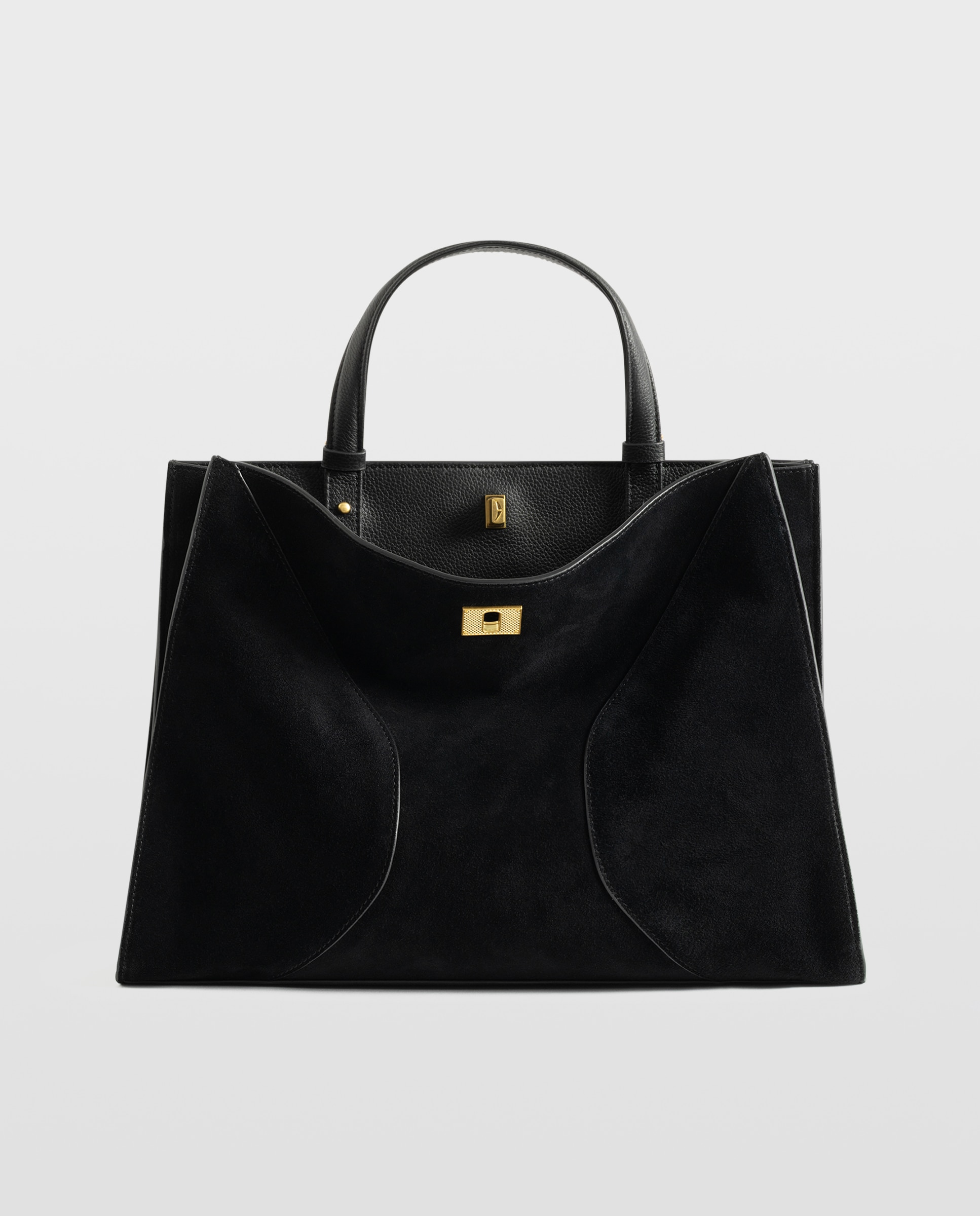 Bolso de mano de ante con cierre distintivo y multiposición - Zadig & Voltaire - Negro / Natural Negro / Natural-1