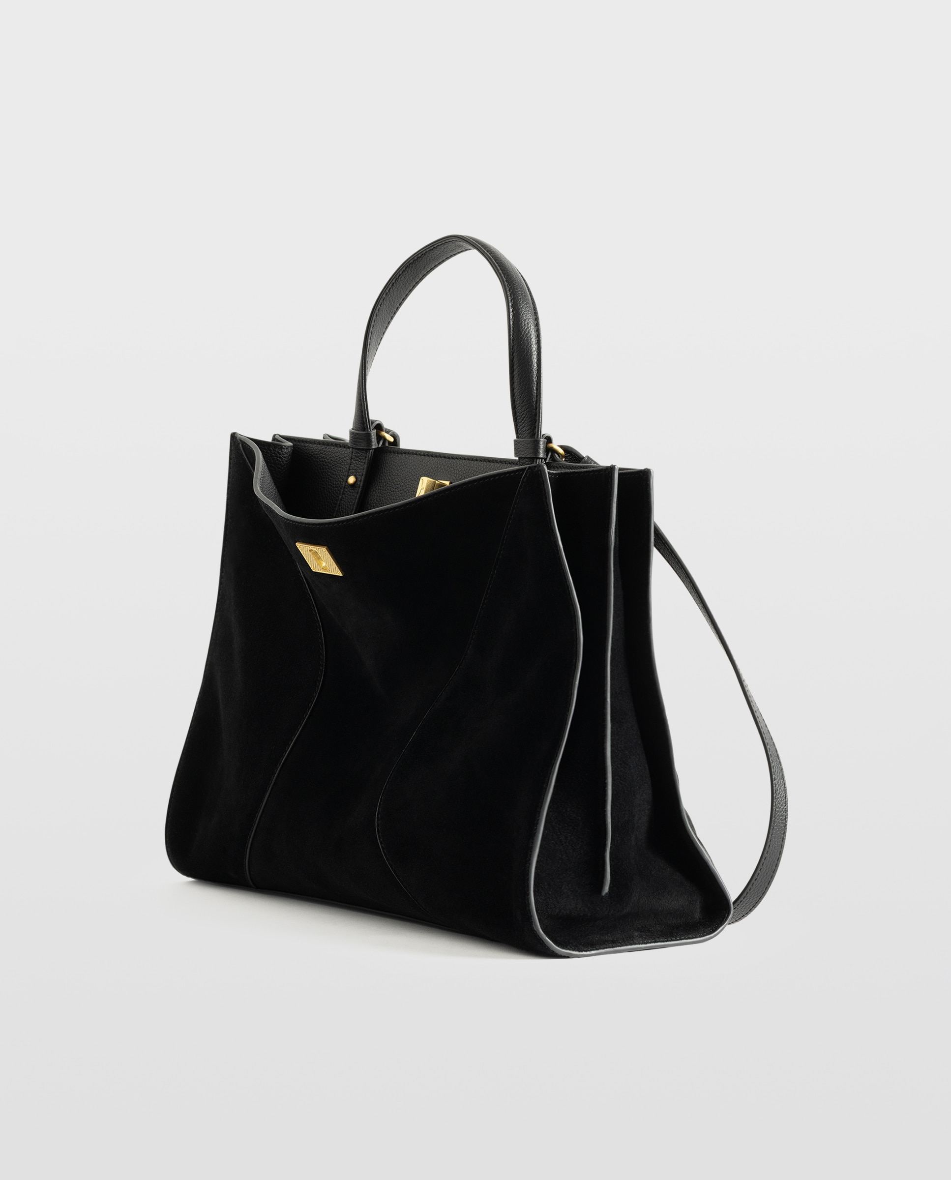 Bolso de mano de ante con cierre distintivo y multiposición - Zadig & Voltaire - Negro / Natural Negro / Natural-2