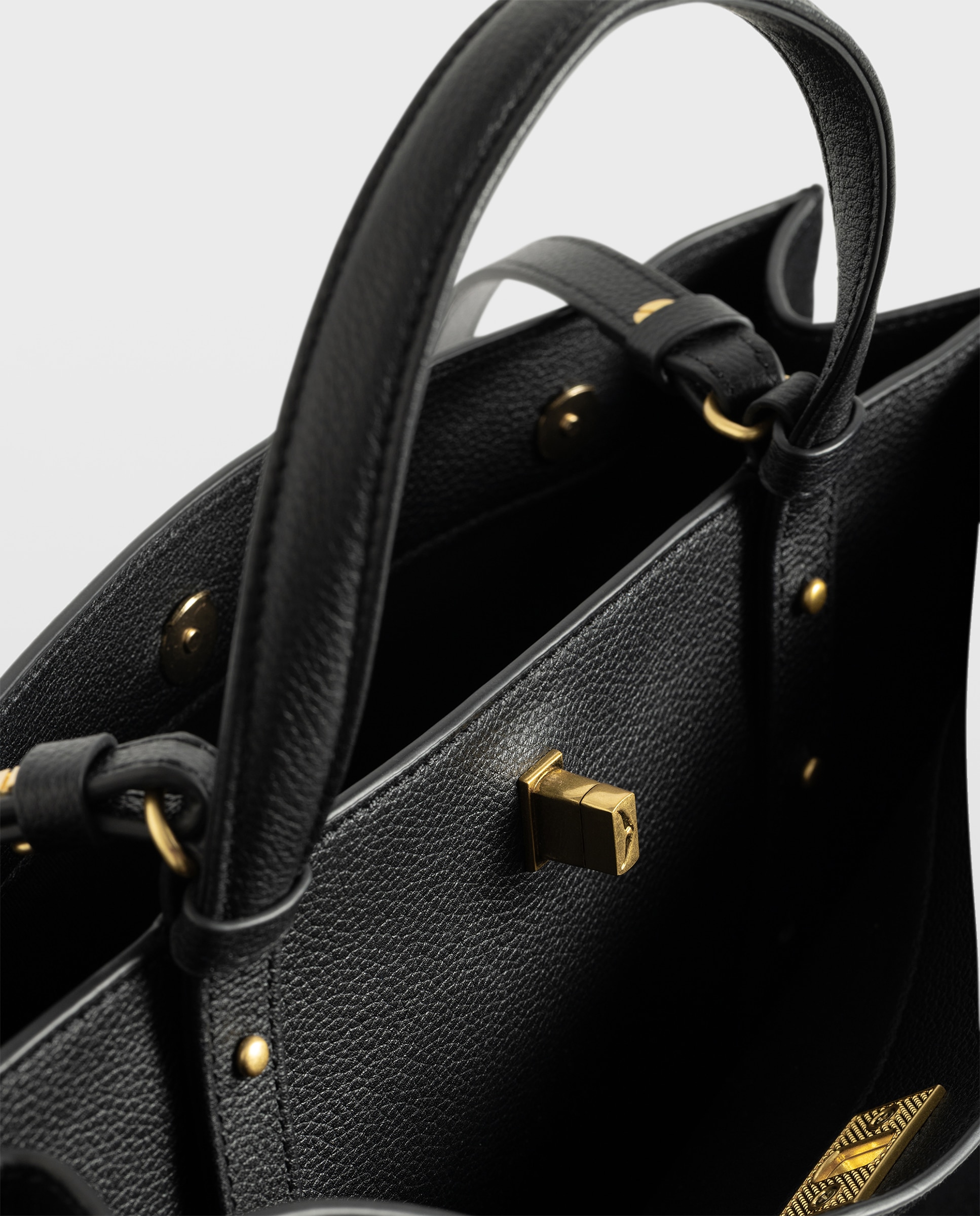 Bolso de mano de ante con cierre distintivo y multiposición - Zadig & Voltaire - Negro / Natural Negro / Natural-4