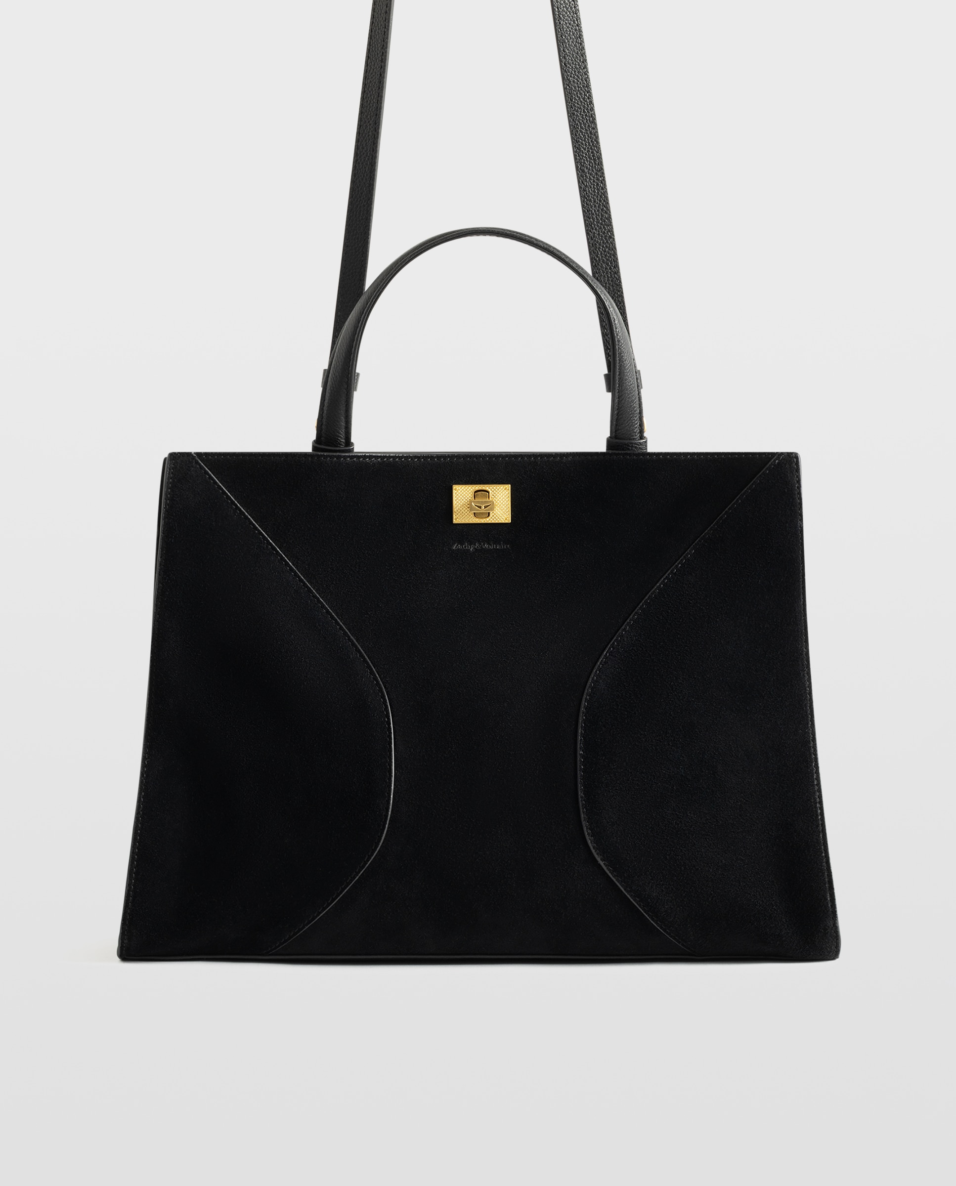 Bolso de mano de ante con cierre distintivo y multiposición - Zadig & Voltaire - Negro / Natural Negro / Natural-5