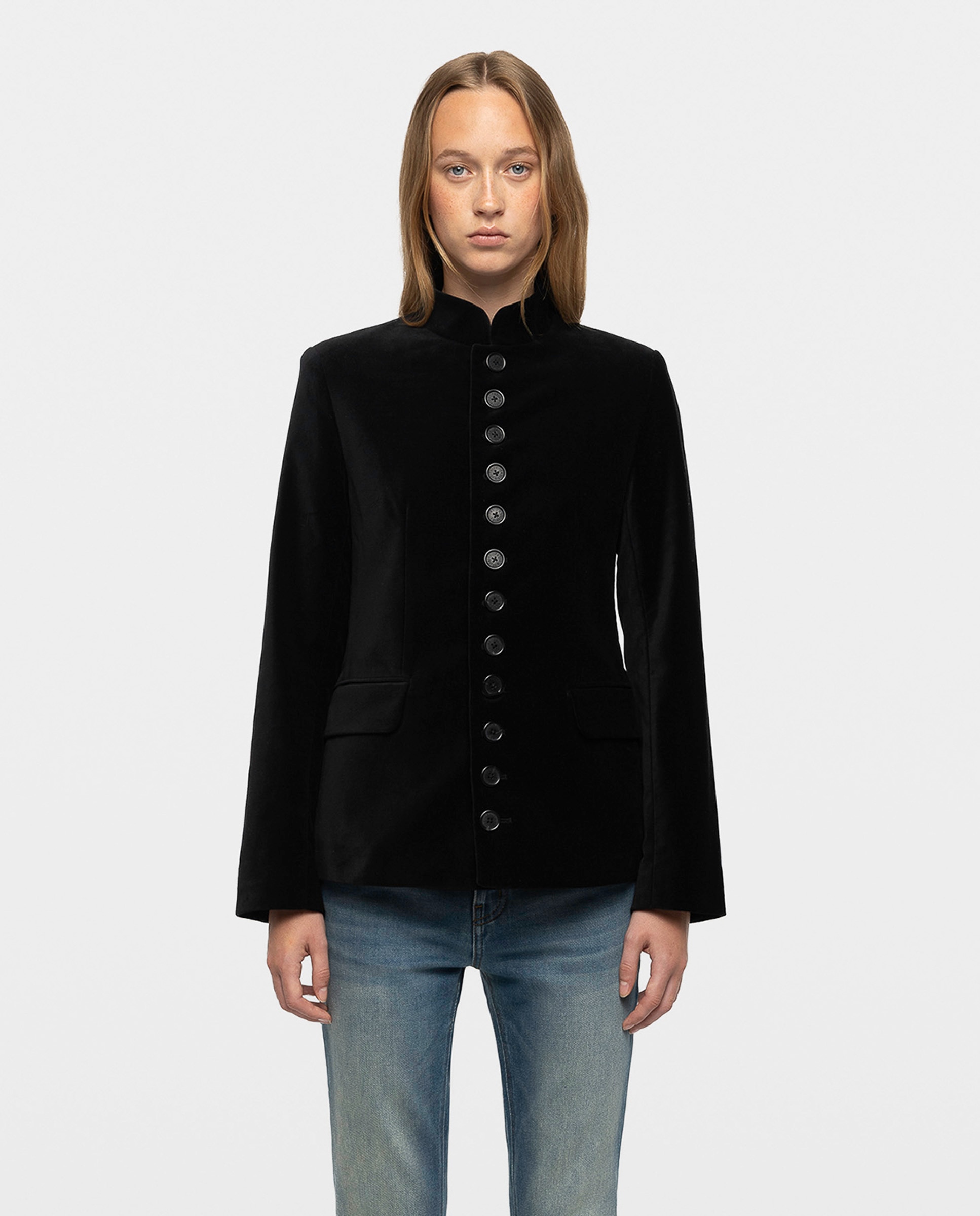 Chaqueta de sastre de mujer de terciopelo con cuello mao - Zadig & Voltaire - Negro Negro-1