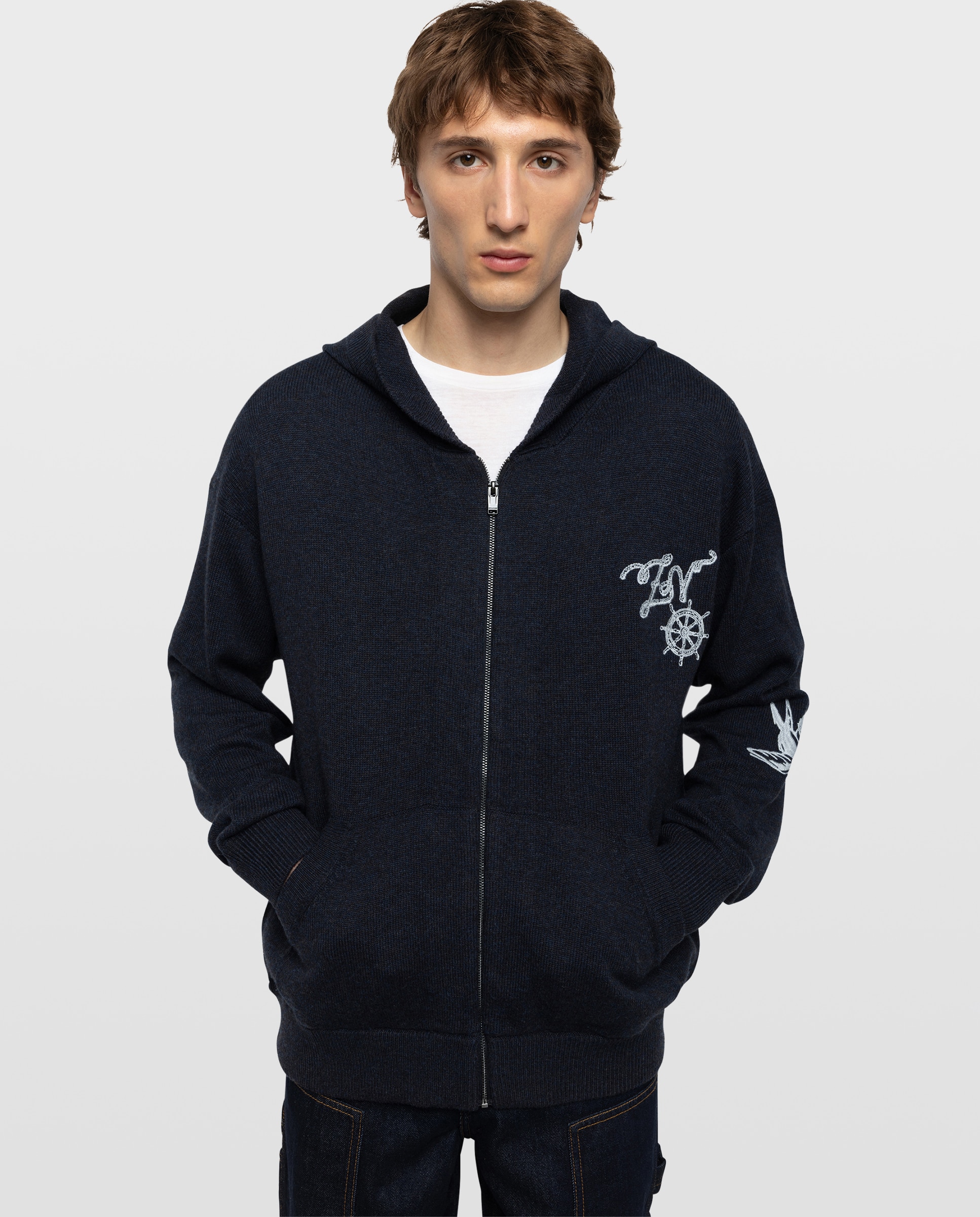Cárdigan de hombre con capucha y cremallera - Zadig & Voltaire - Azul marino Azul marino-1