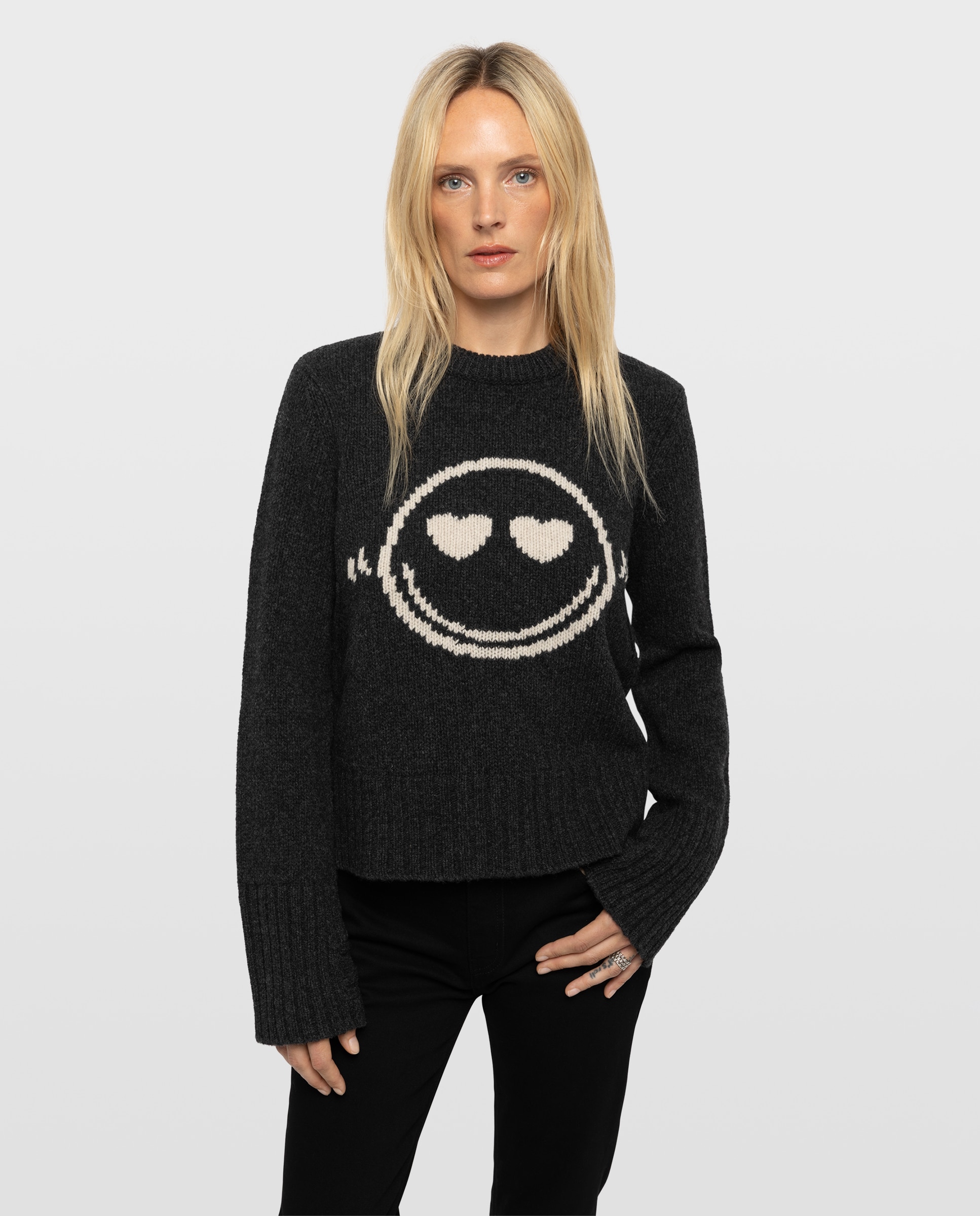 Jersey de mujer 100% lana merino de mangas largas y cuello redondo - Zadig & Voltaire - Gris oscuro Gris oscuro-1