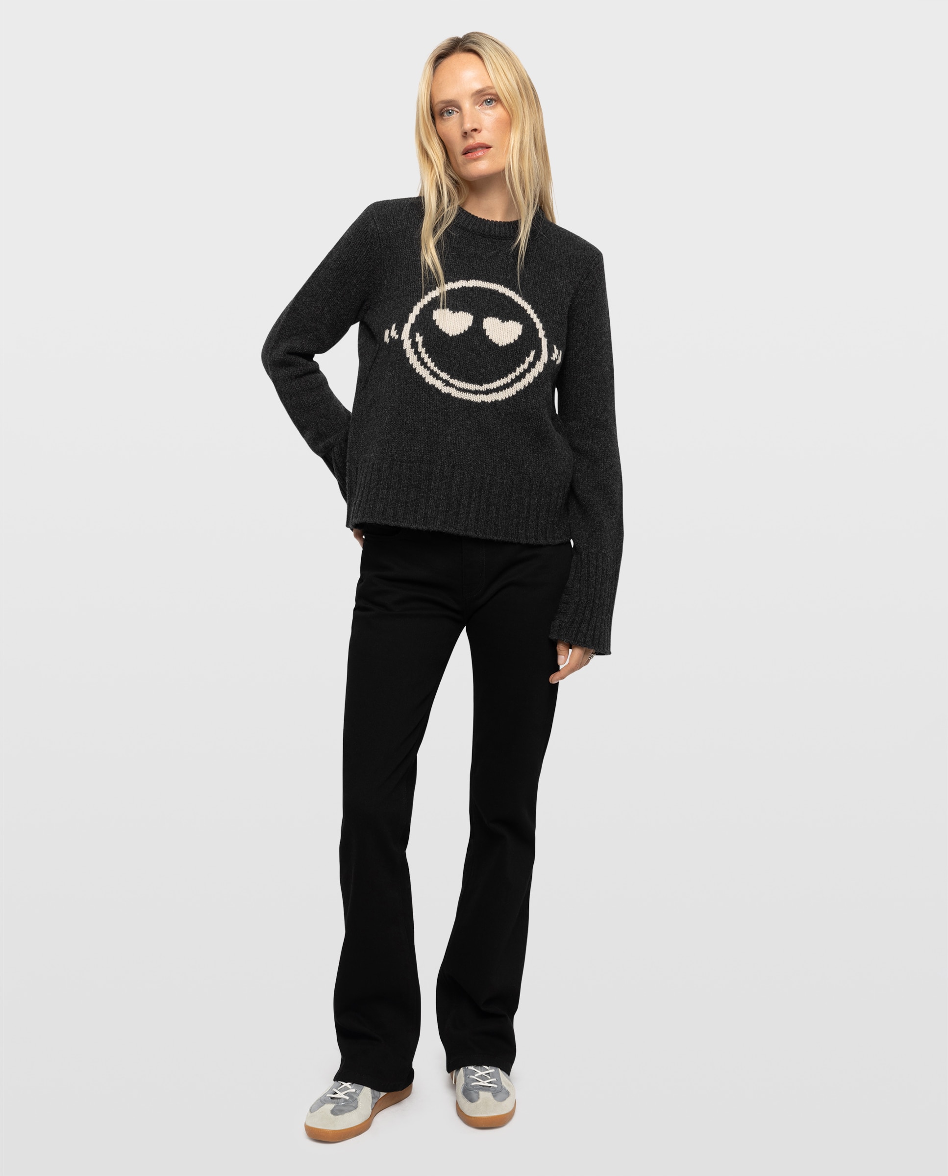 Jersey de mujer 100% lana merino de mangas largas y cuello redondo - Zadig & Voltaire - Gris oscuro Gris oscuro-3
