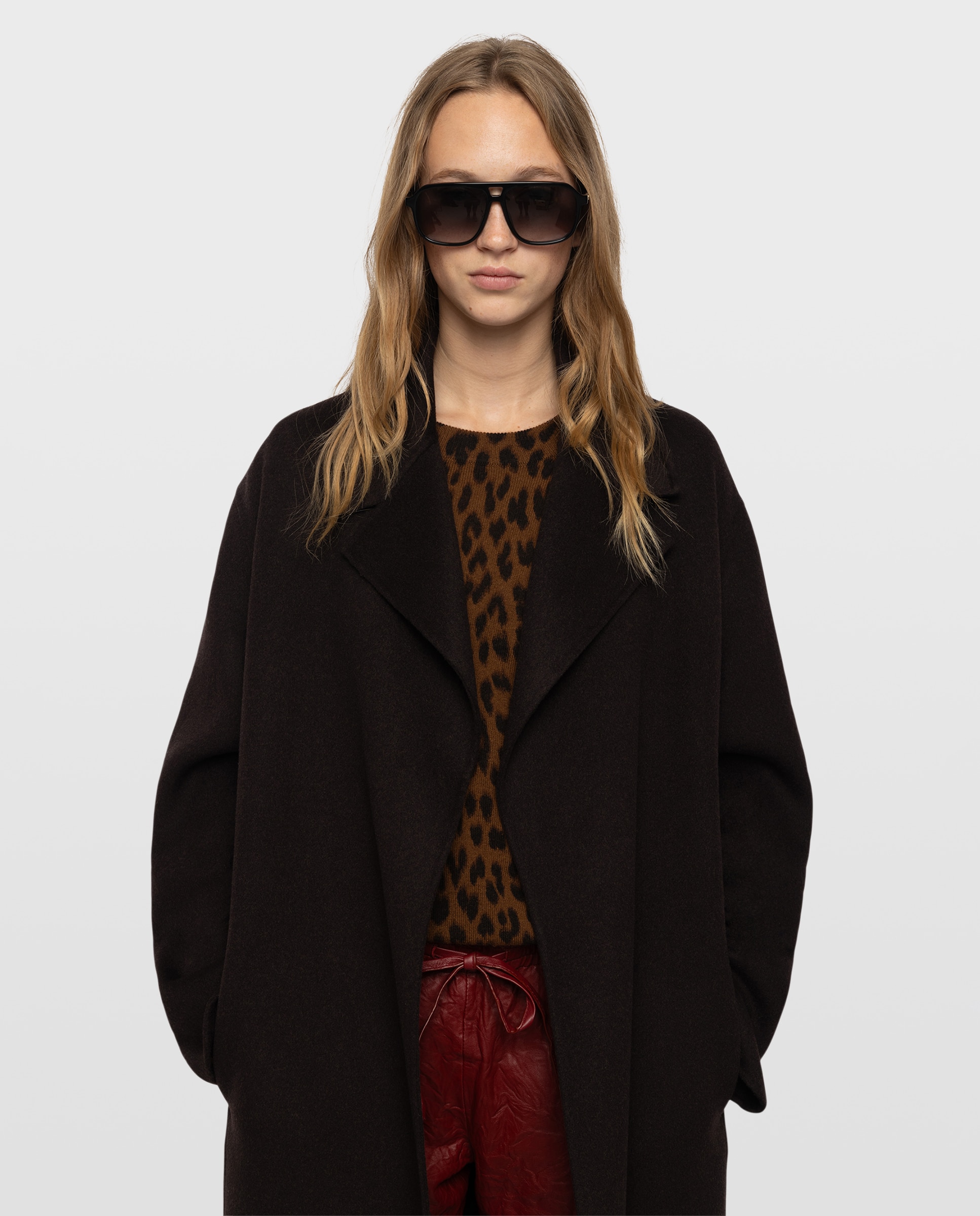 Abrigo de mujer de paño largo estilo bata doble faz con cinturón - Zadig & Voltaire - Marrón Marrón-6