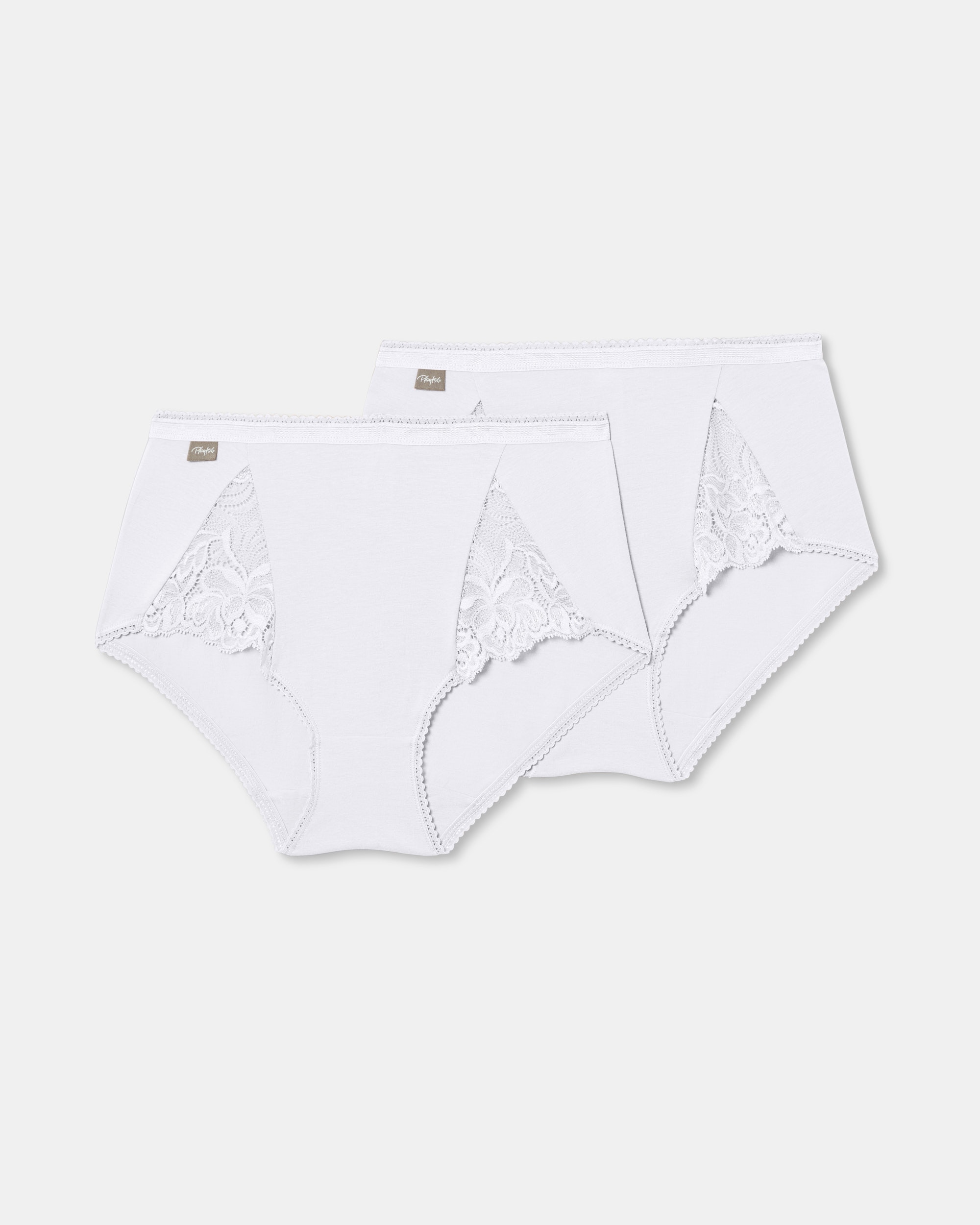 Pack de dos bragas altas de algodón elástico con encaje - Playtex - Blanco Blanco-4