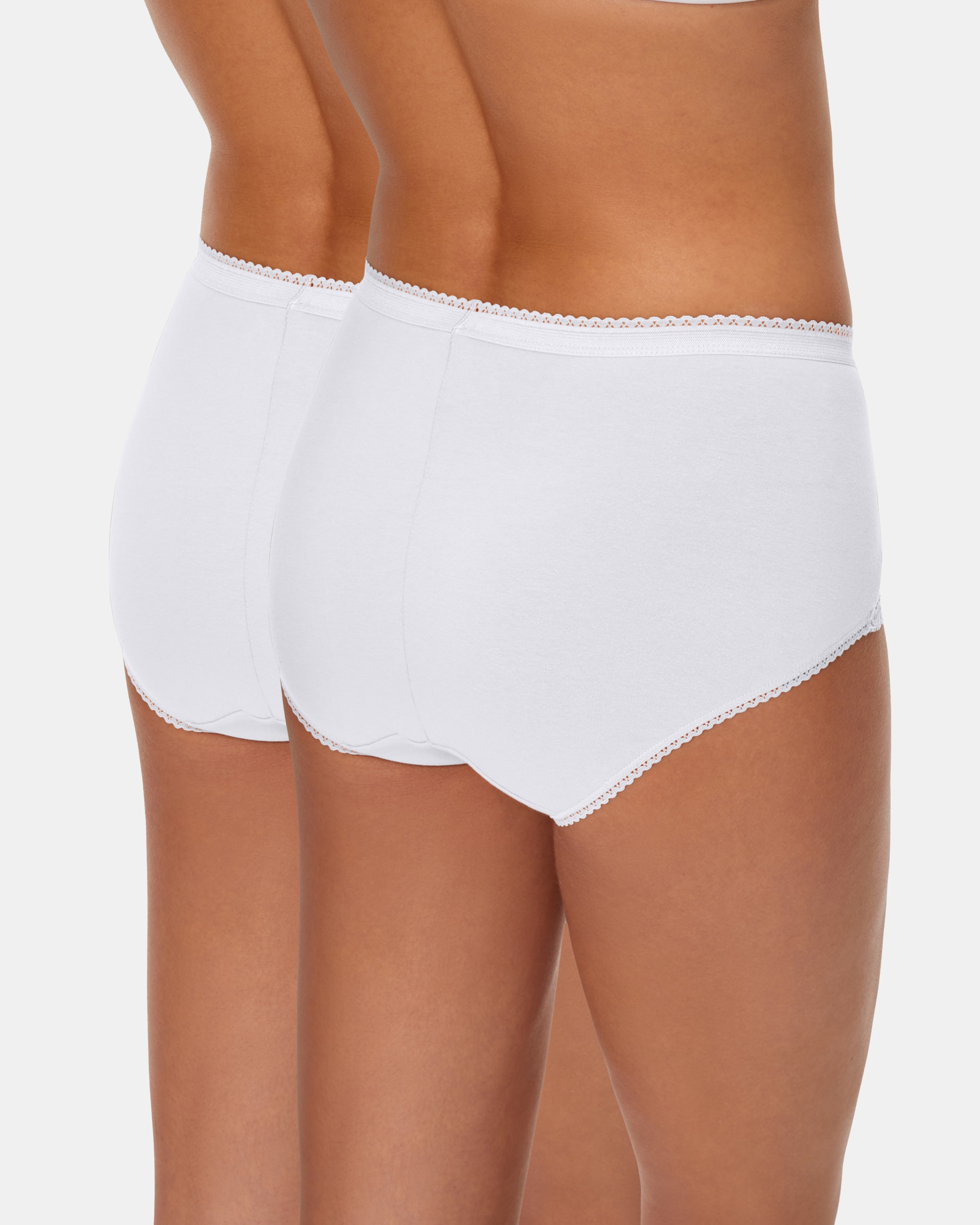 Pack de dos bragas altas de algodón elástico con encaje - Playtex - Blanco Blanco-2