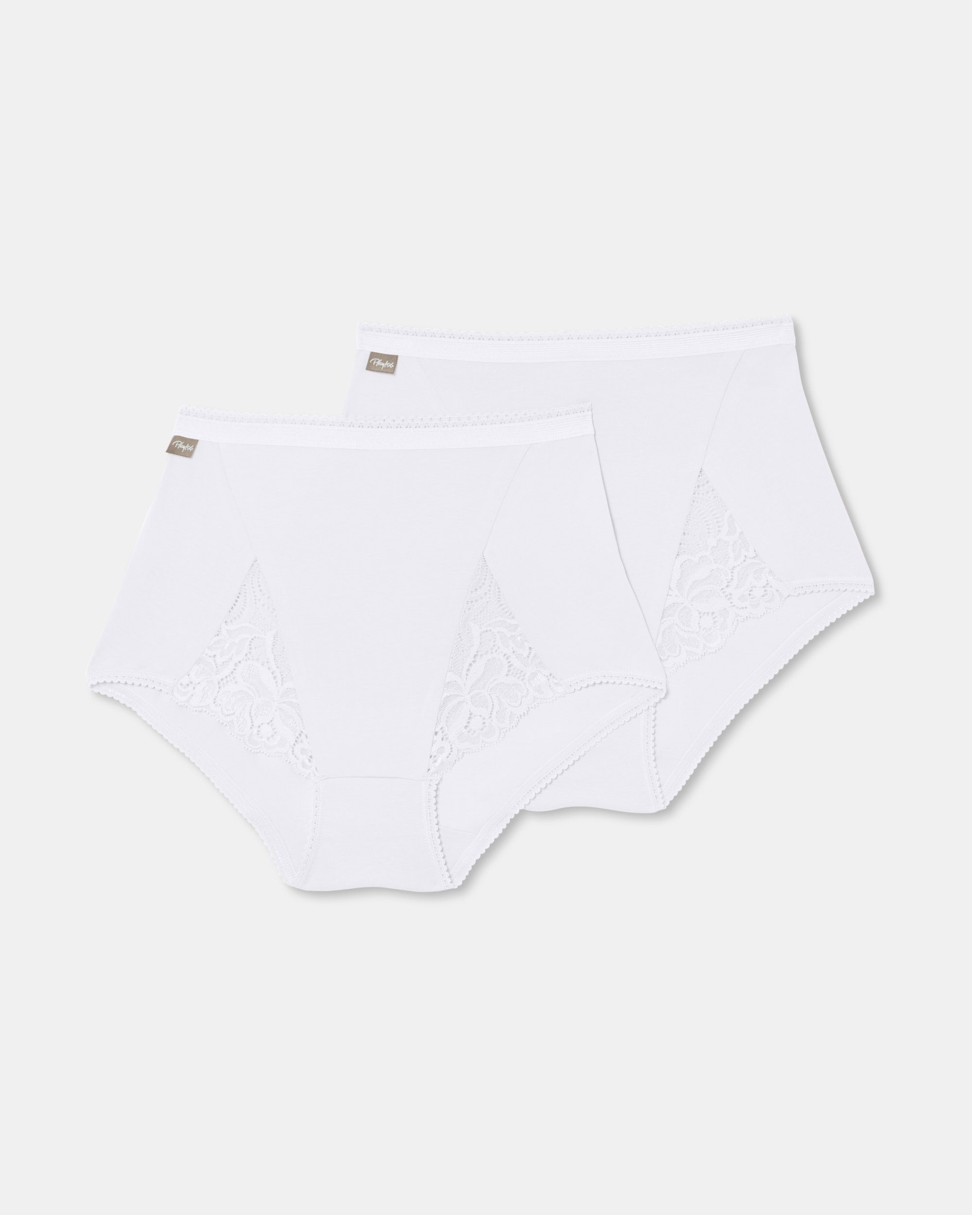 Pack de dos bragas maxi de algodón elástico con encaje - Playtex - Blanco Blanco-4