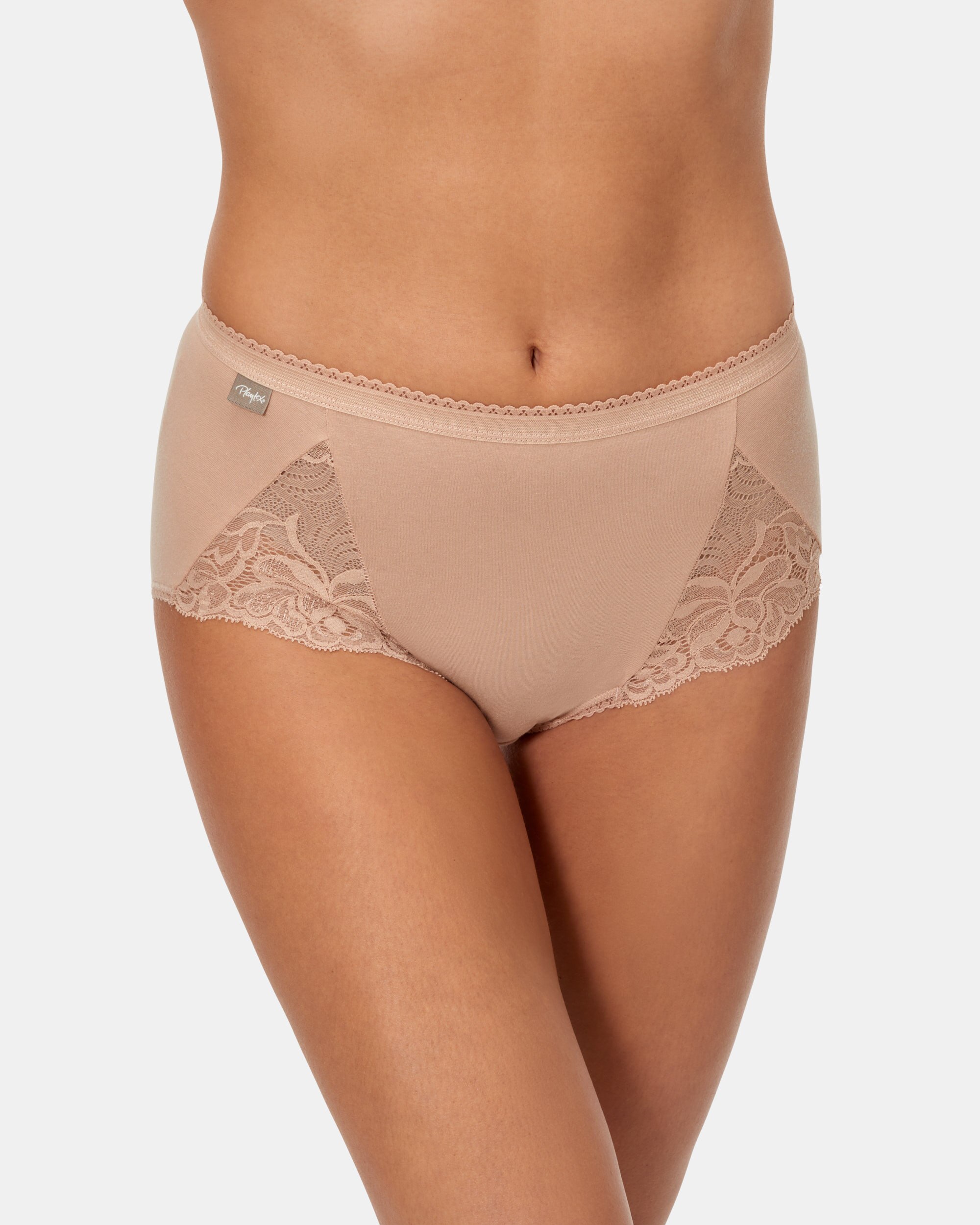 Pack de dos bragas altas de algodón elástico con encaje - Playtex - Natural Natural-1