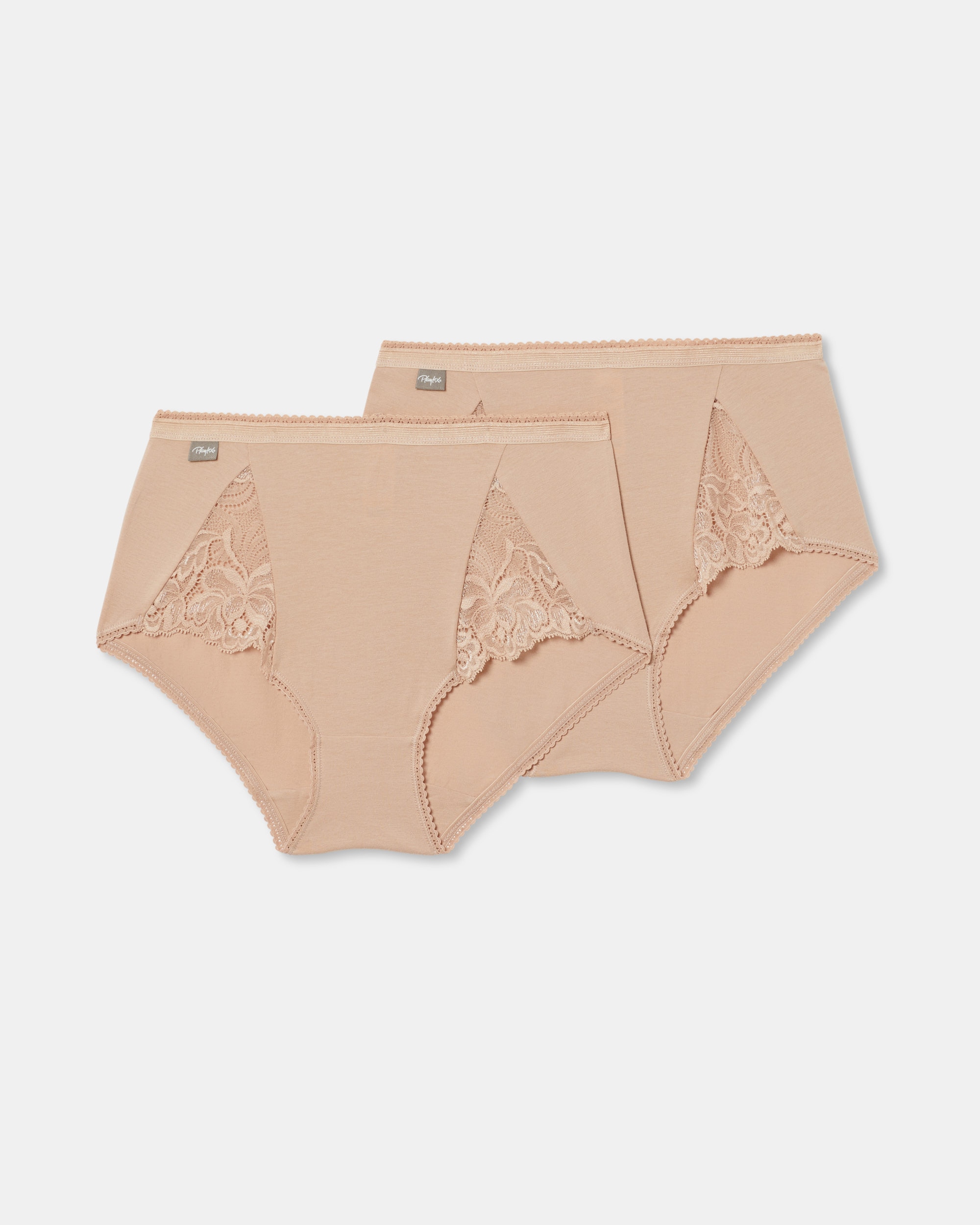 Pack de dos bragas altas de algodón elástico con encaje - Playtex - Natural Natural-4