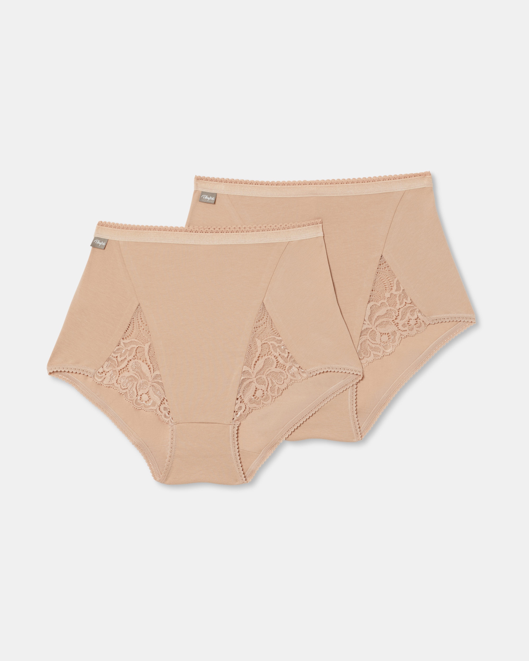 Pack de dos bragas maxi de algodón elástico con encaje - Playtex - Natural Natural-4
