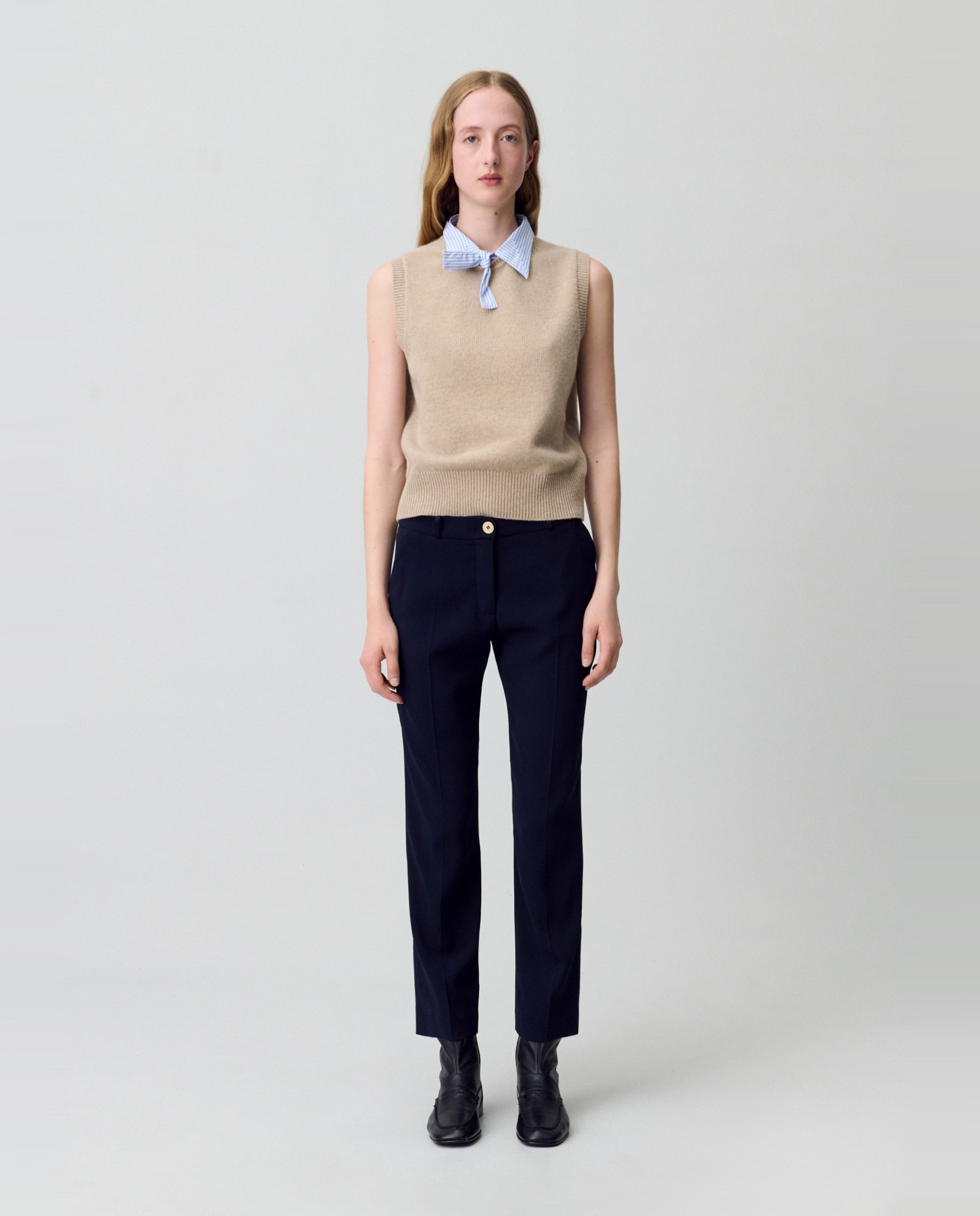 Pantalón recto de mujer de tiro medio con cremallera - Claudie Pierlot - Azul marino Azul marino-2