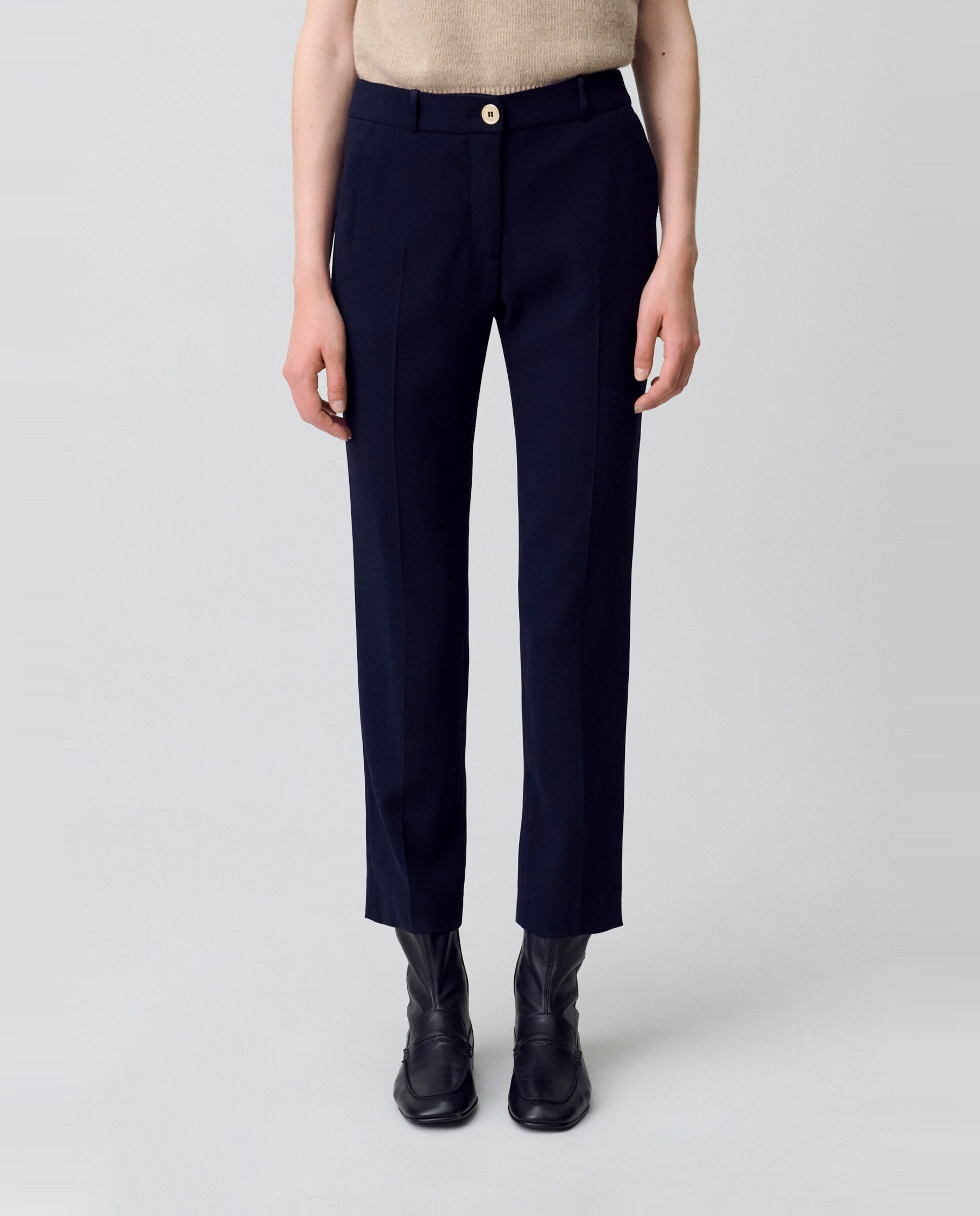 Pantalón recto de mujer de tiro medio con cremallera - Claudie Pierlot - Azul marino Azul marino-3