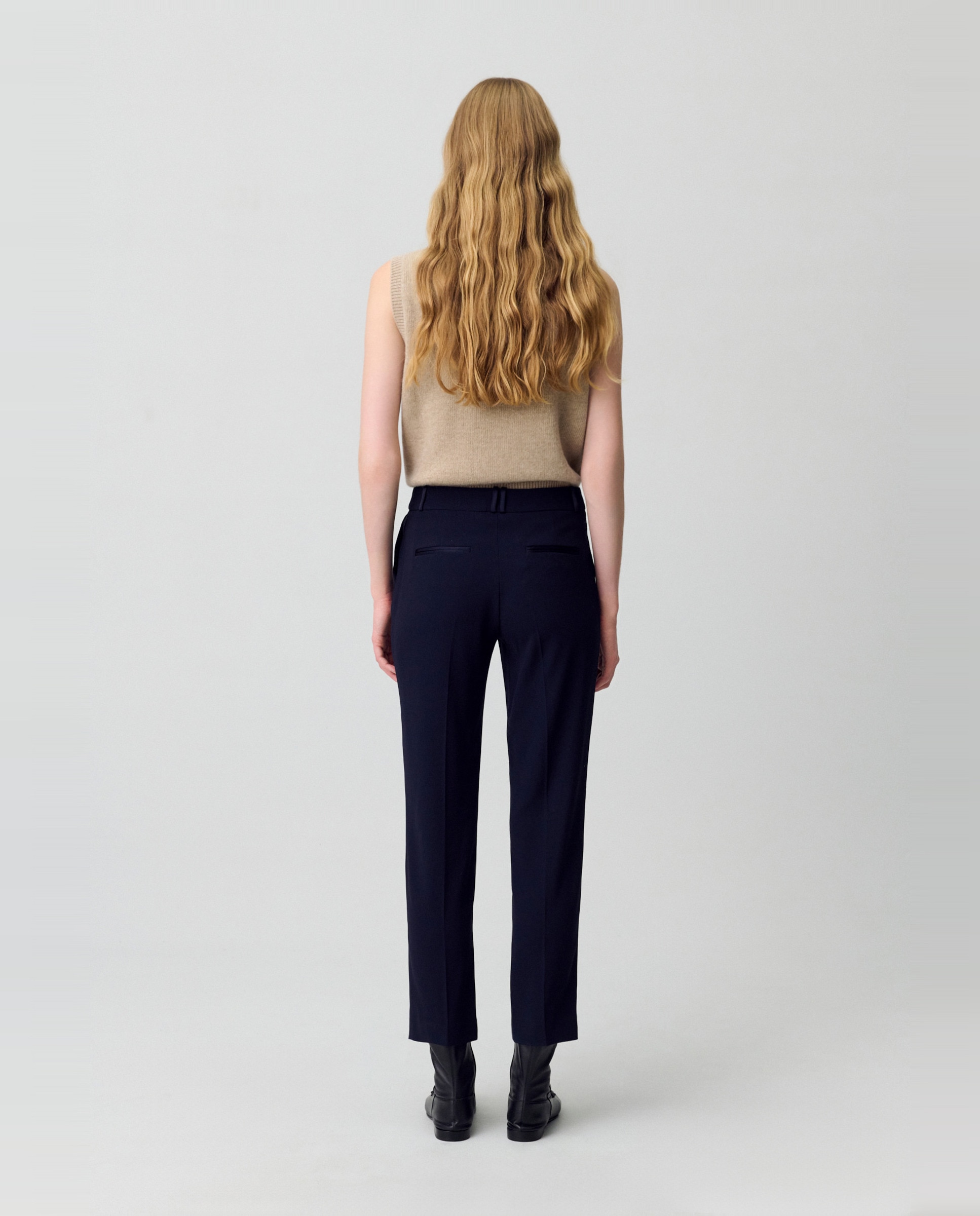 Pantalón recto de mujer de tiro medio con cremallera - Claudie Pierlot - Azul marino Azul marino-5