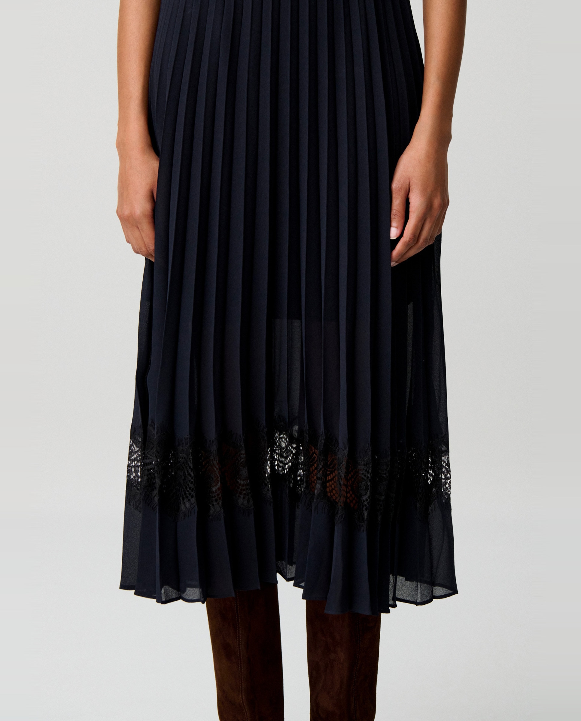 Vestido midi de manga corta con falda plisada y canesú de encaje - Claudie Pierlot - Multicolor Multicolor-4