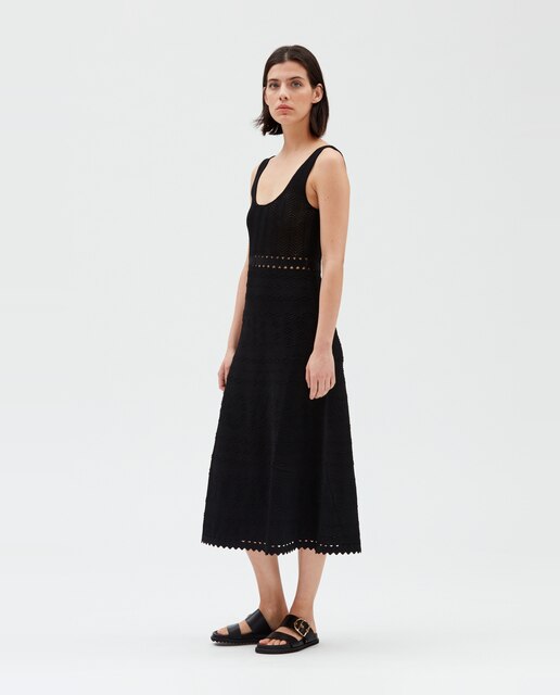 Vestido midi de punto con calados