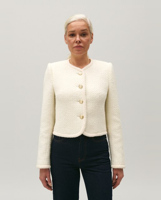 Chaqueta de mujer corta de tweed marfil