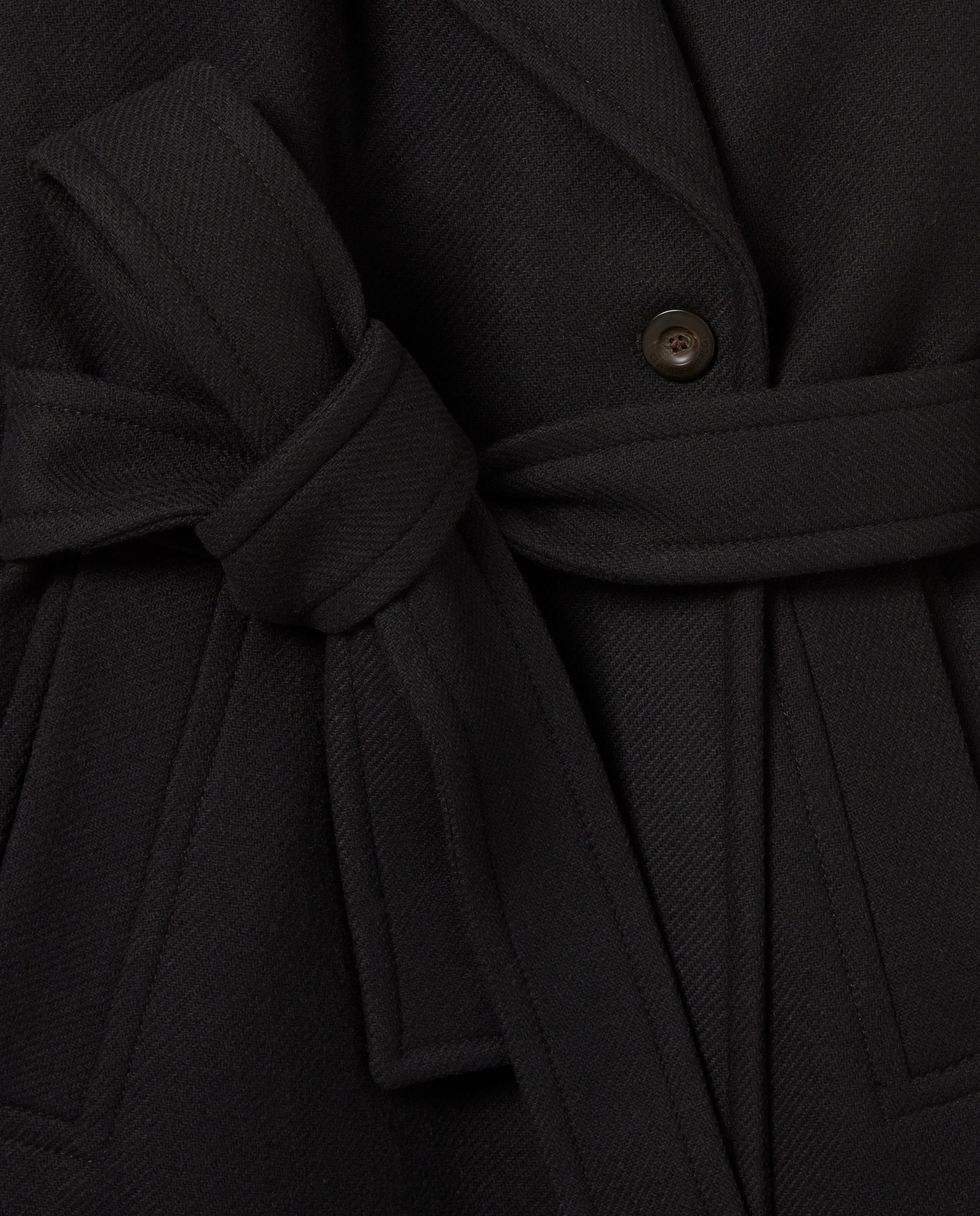 Abrigo de mujer midi con mezcla de lana, cuello de traje, corte amplio y cinturón - Claudie Pierlot - Negro Negro-8