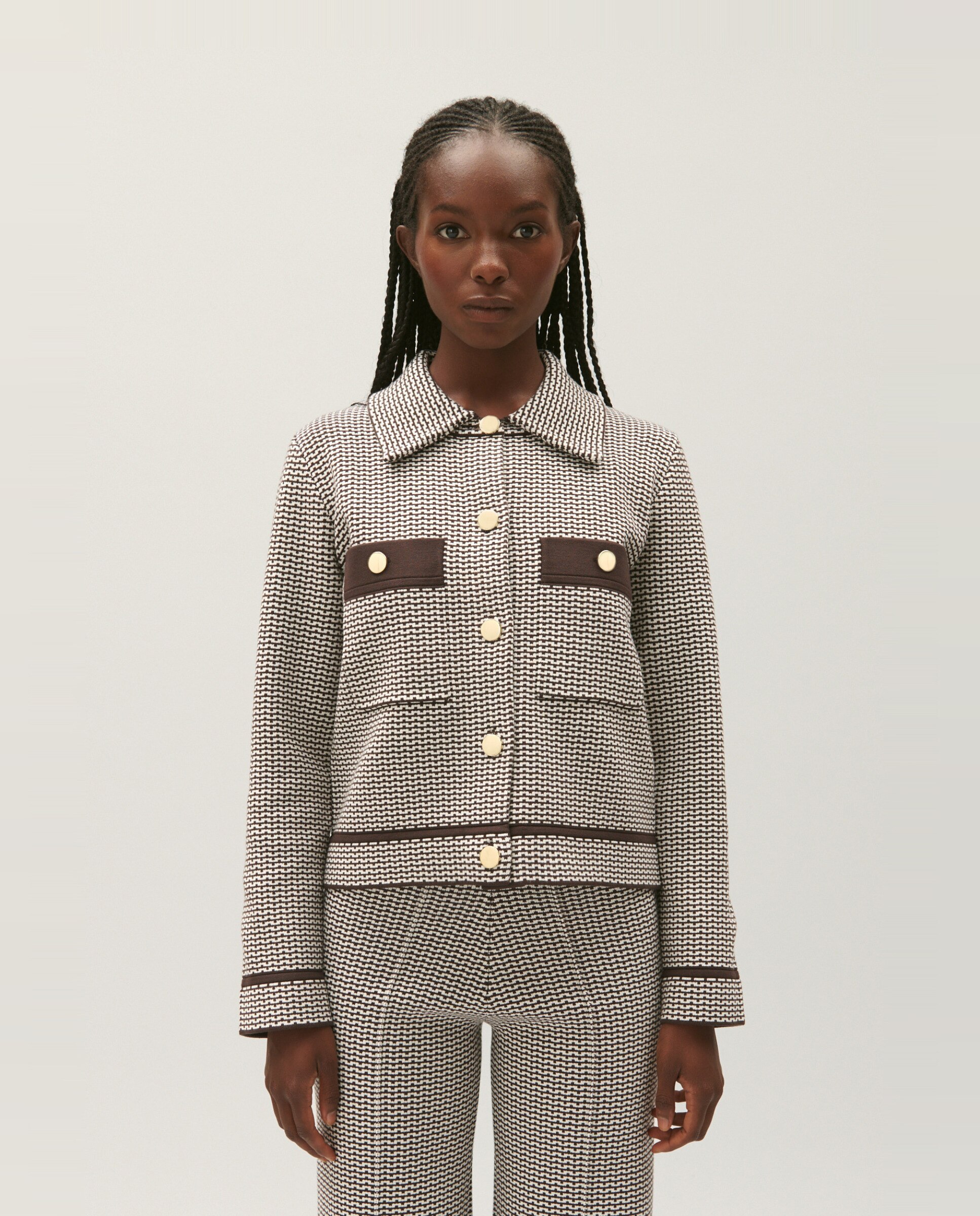 Chaqueta de mujer de punto jacquard bicolor