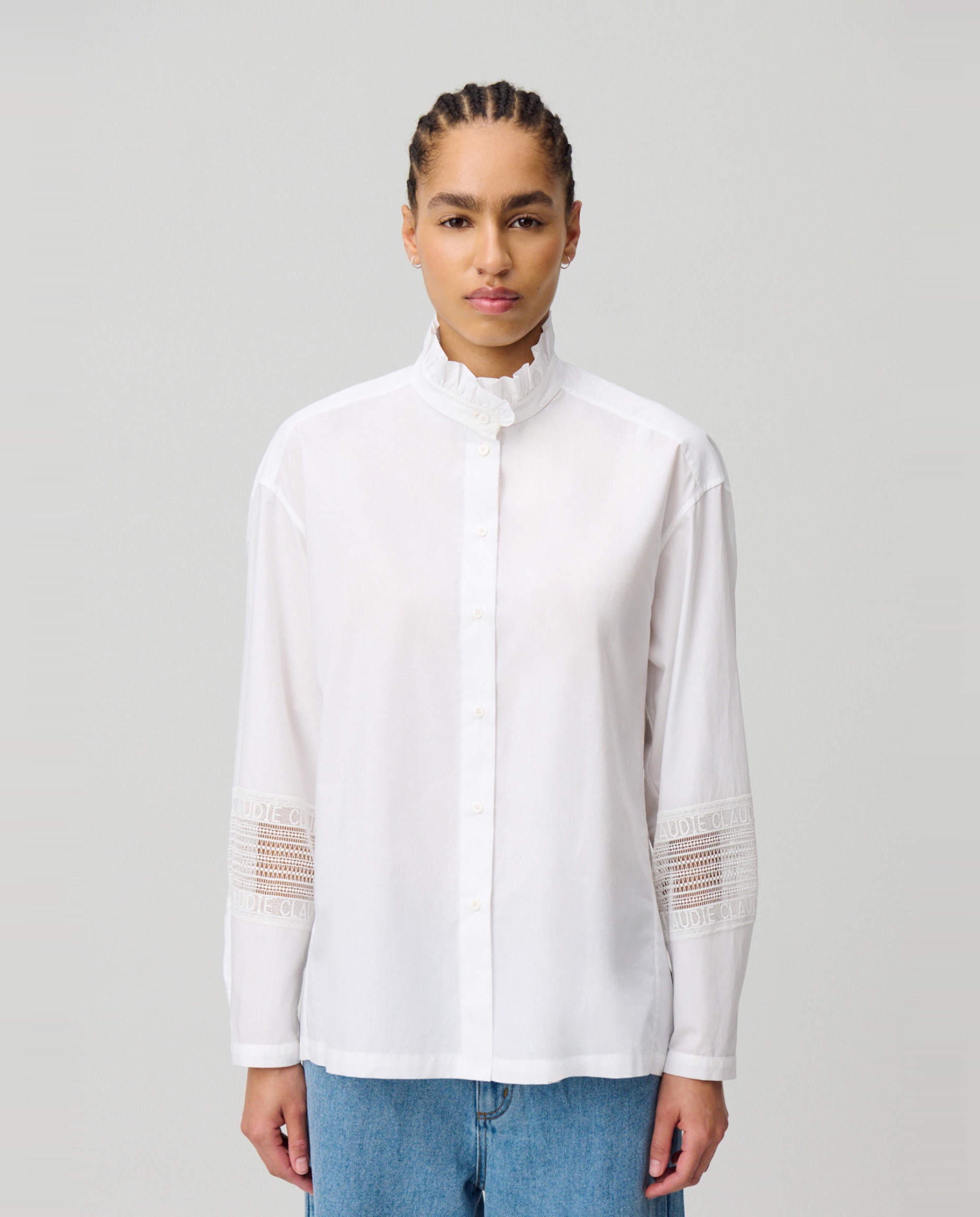 Claudie Pierlot - Camisa de mujer de algodón con cuello volante.