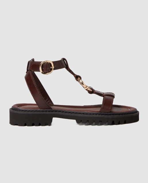 Imagen 0 de Sandalias de mujer de cuero con aro dorado